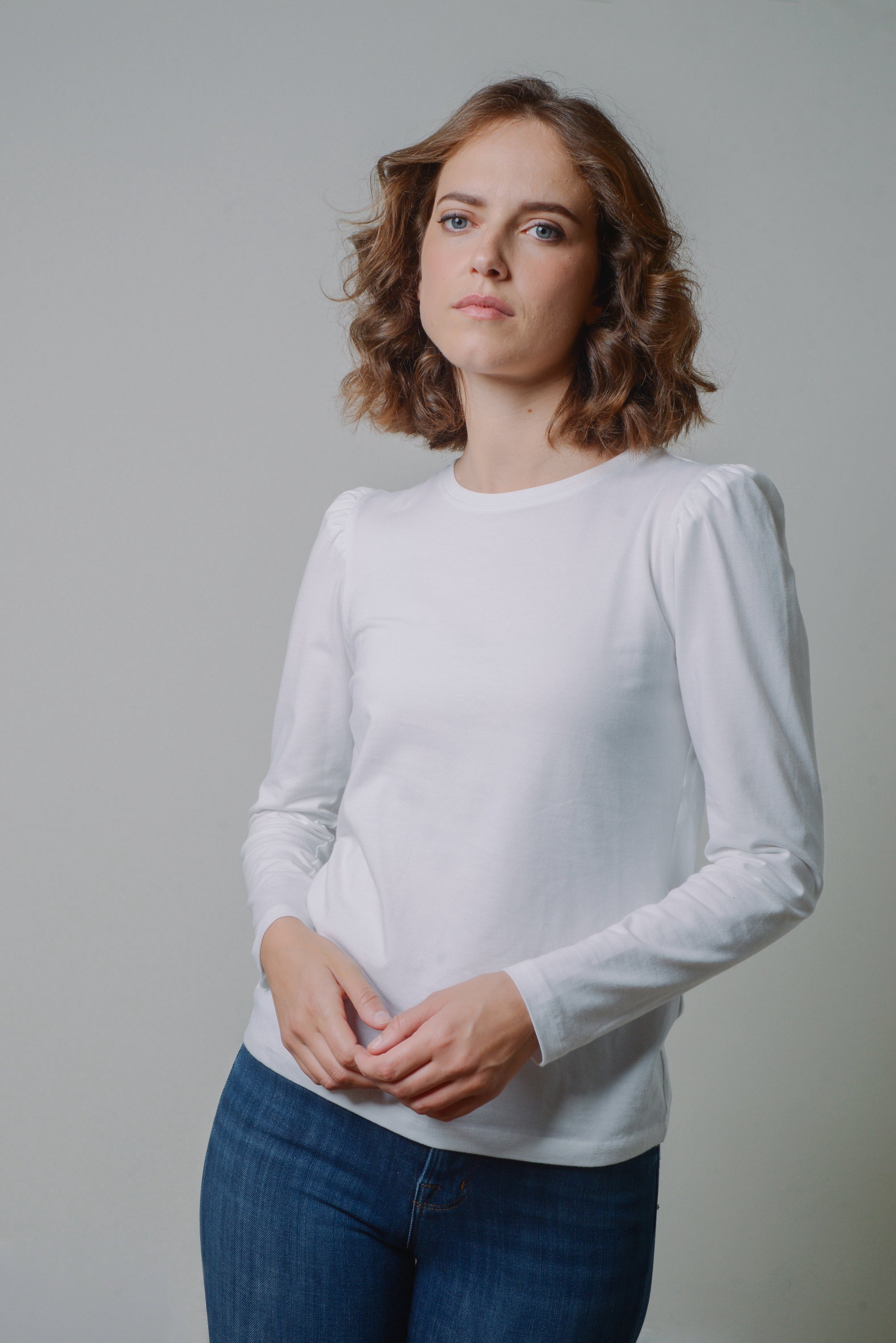 MELANIE-CREW NECK LONG PUFF SLEEVE T-SHIRT