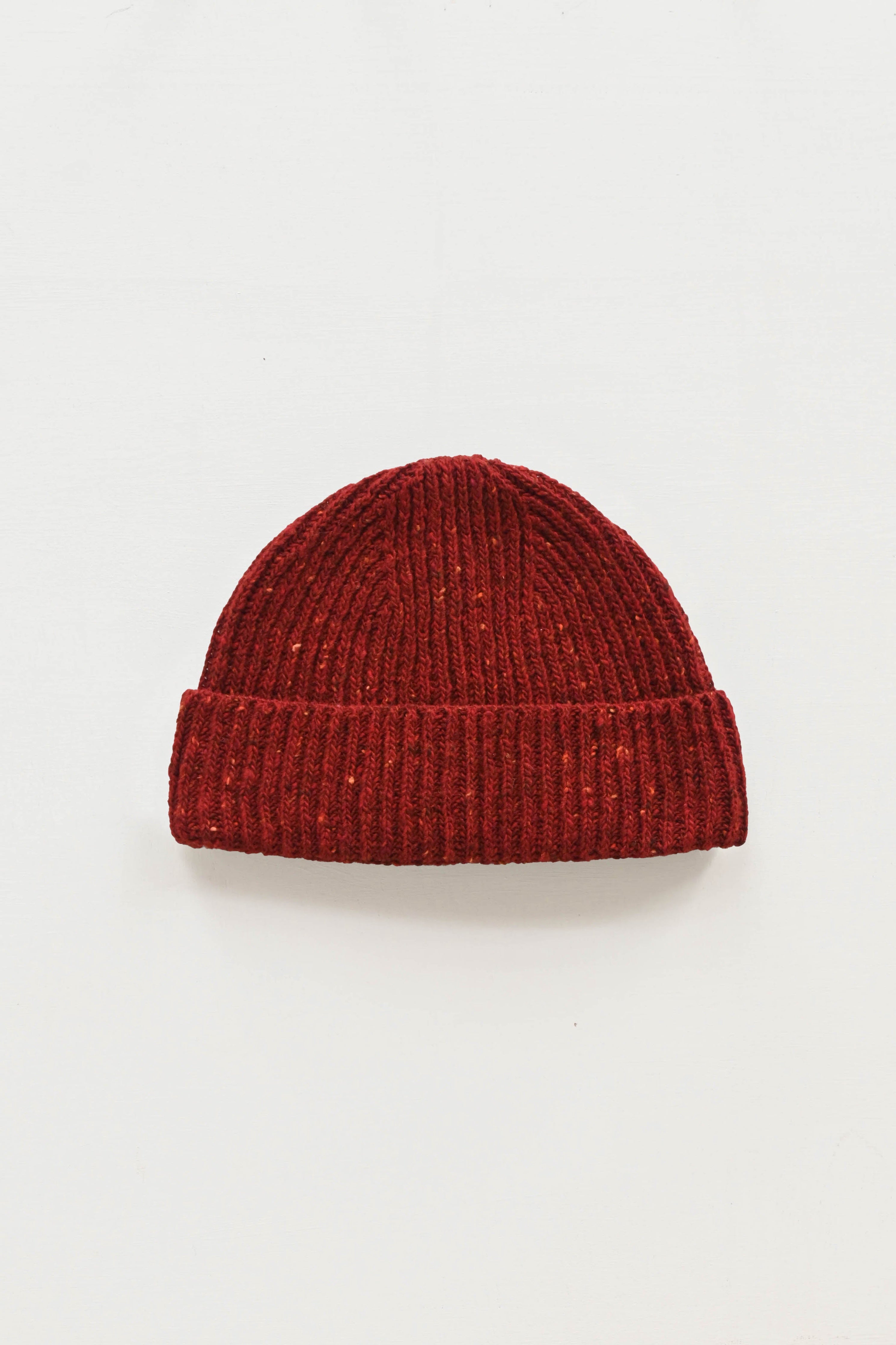 Donegal Merino Wool Beanie Hat in Brick Red