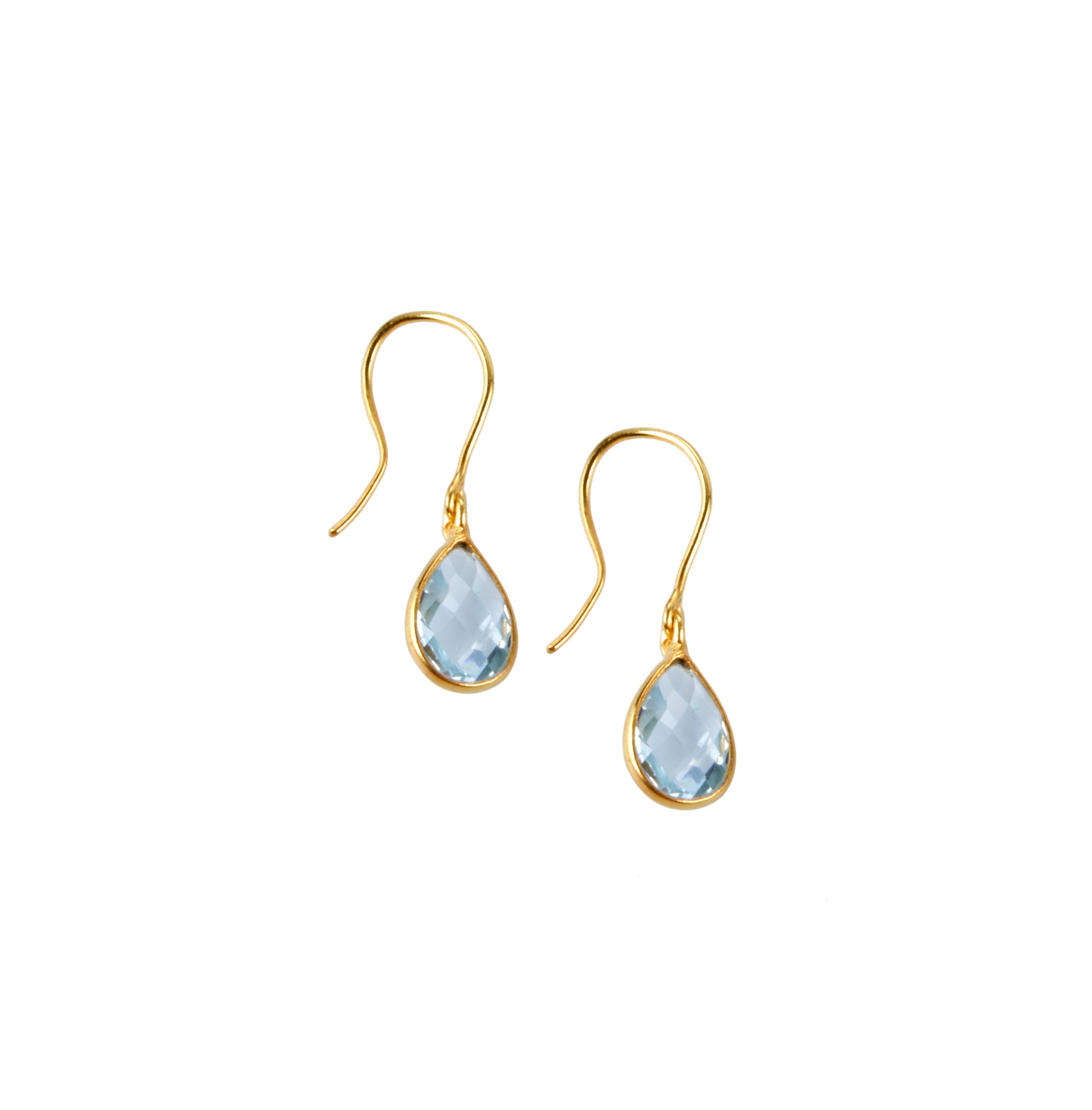 Tear Drop Earrings in Gold with Blue Topaz