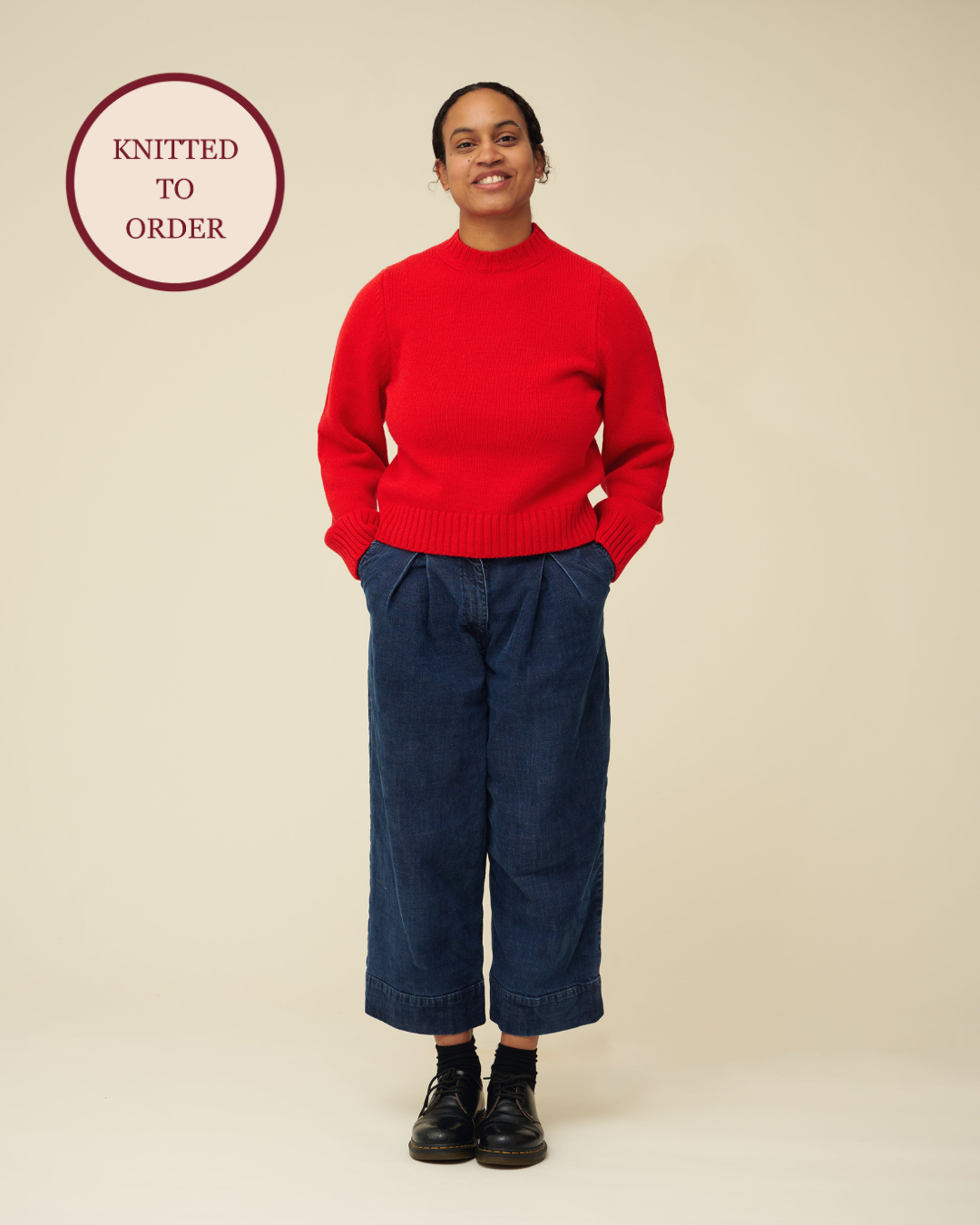 Merino Lambswool Jumper - Poppy Red (Knitted-to-Order)