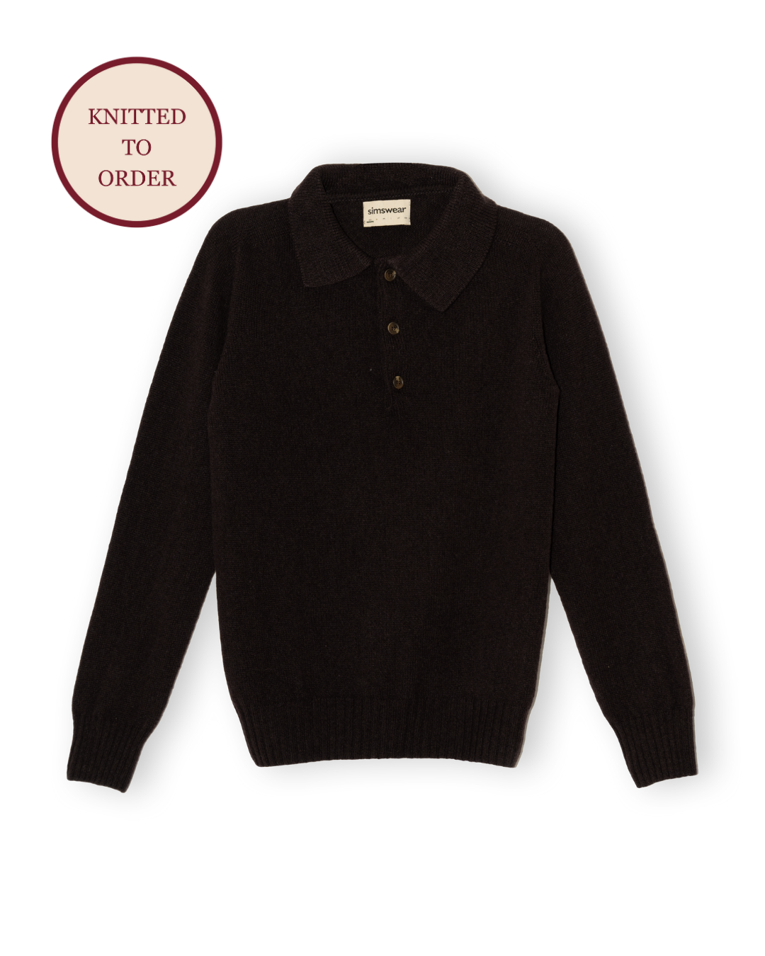 Merino Lambswool Rugby Jumper - Dark Brown (Knitted-to-Order)