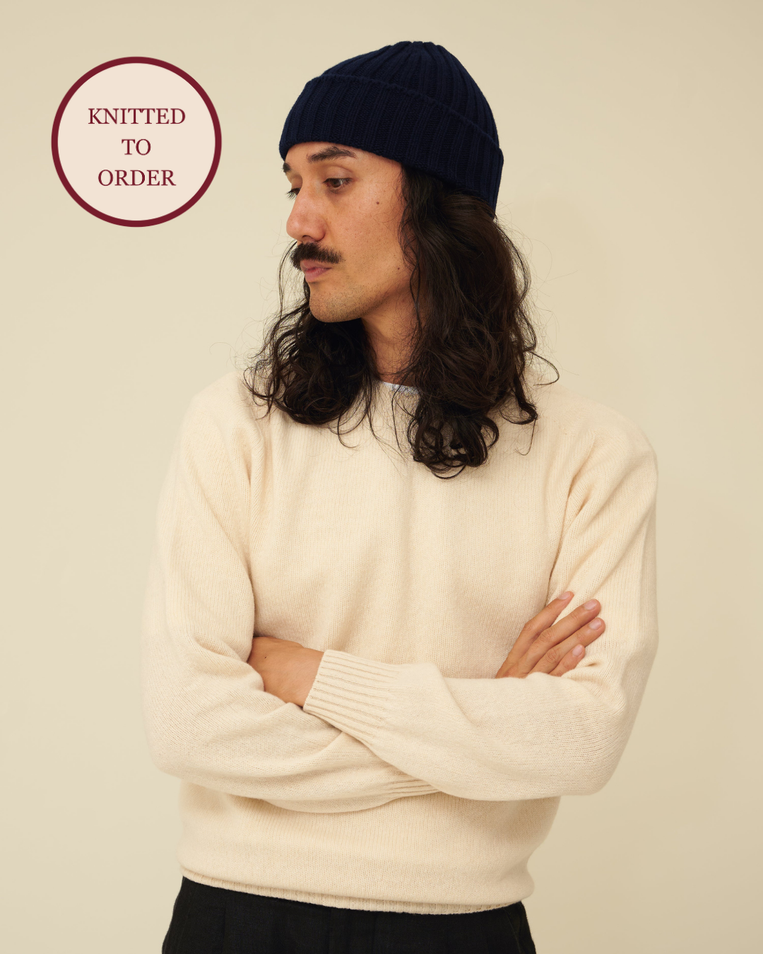 Merino Lambswool Beanie - Navy Blue (Knitted-to-Order)