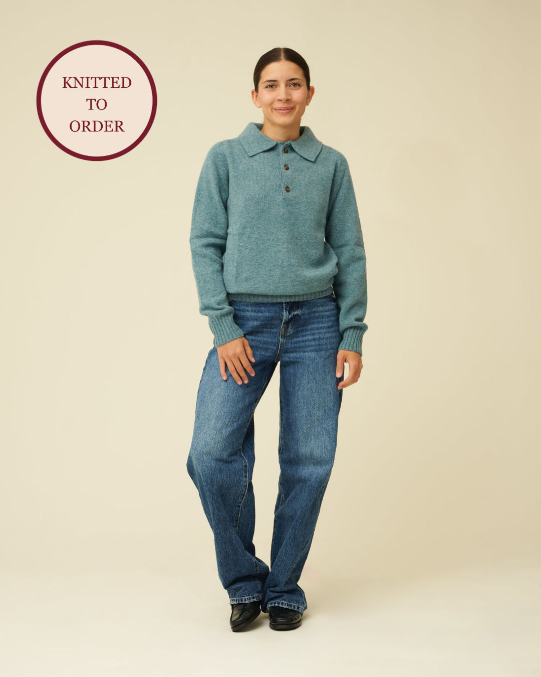 Merino Lambswool Rugby Jumper - Helford Green (Knitted-to-Order)