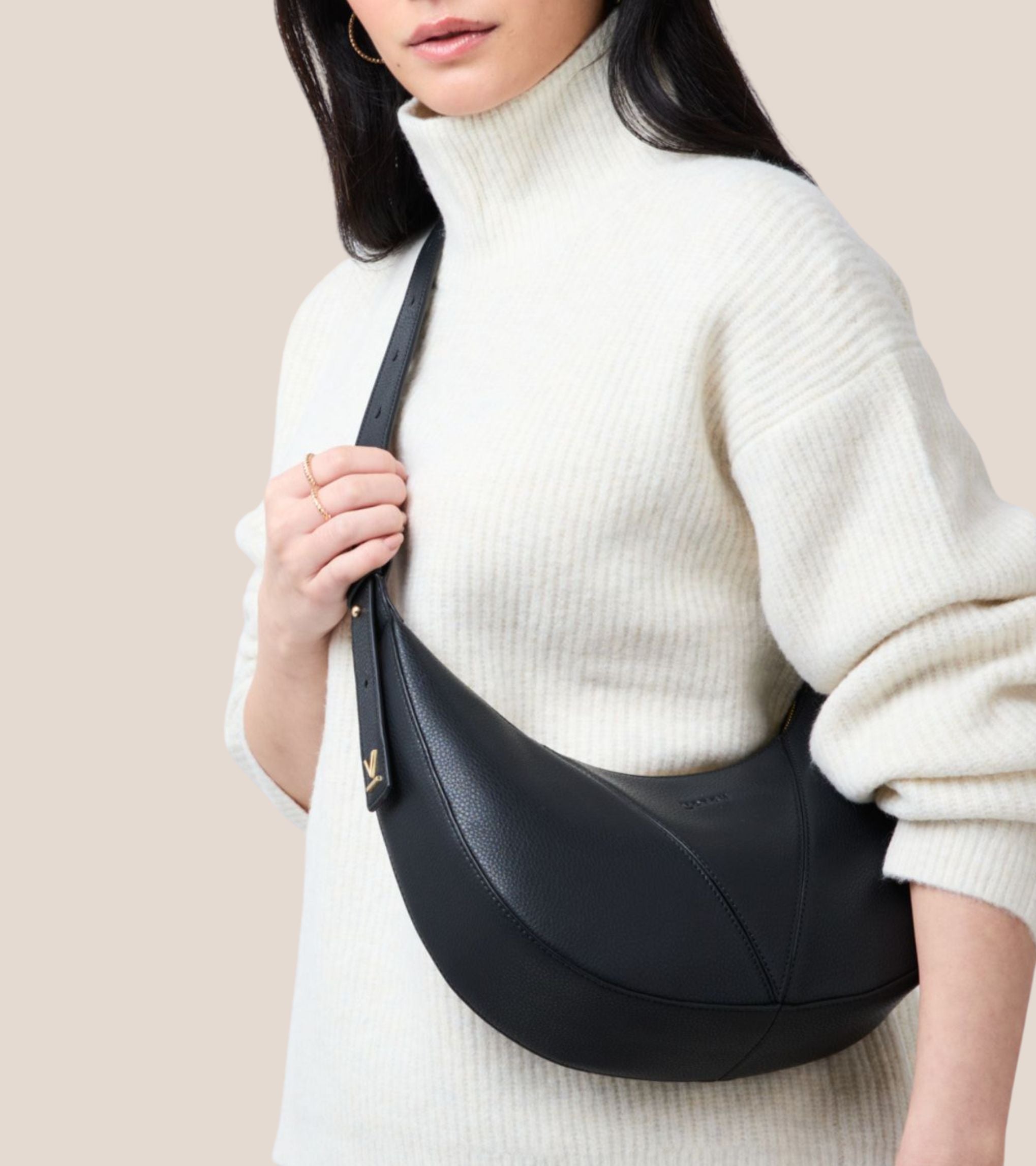 River Vegan Bio-Based Bamboo Leather Hobo Bag in Black