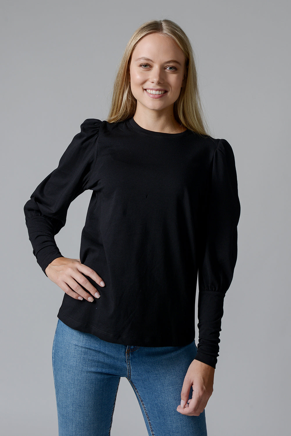 DIANA-CREW NECK LONG PUFF SLEEVE T-SHIRT WITH NARROW ARMS