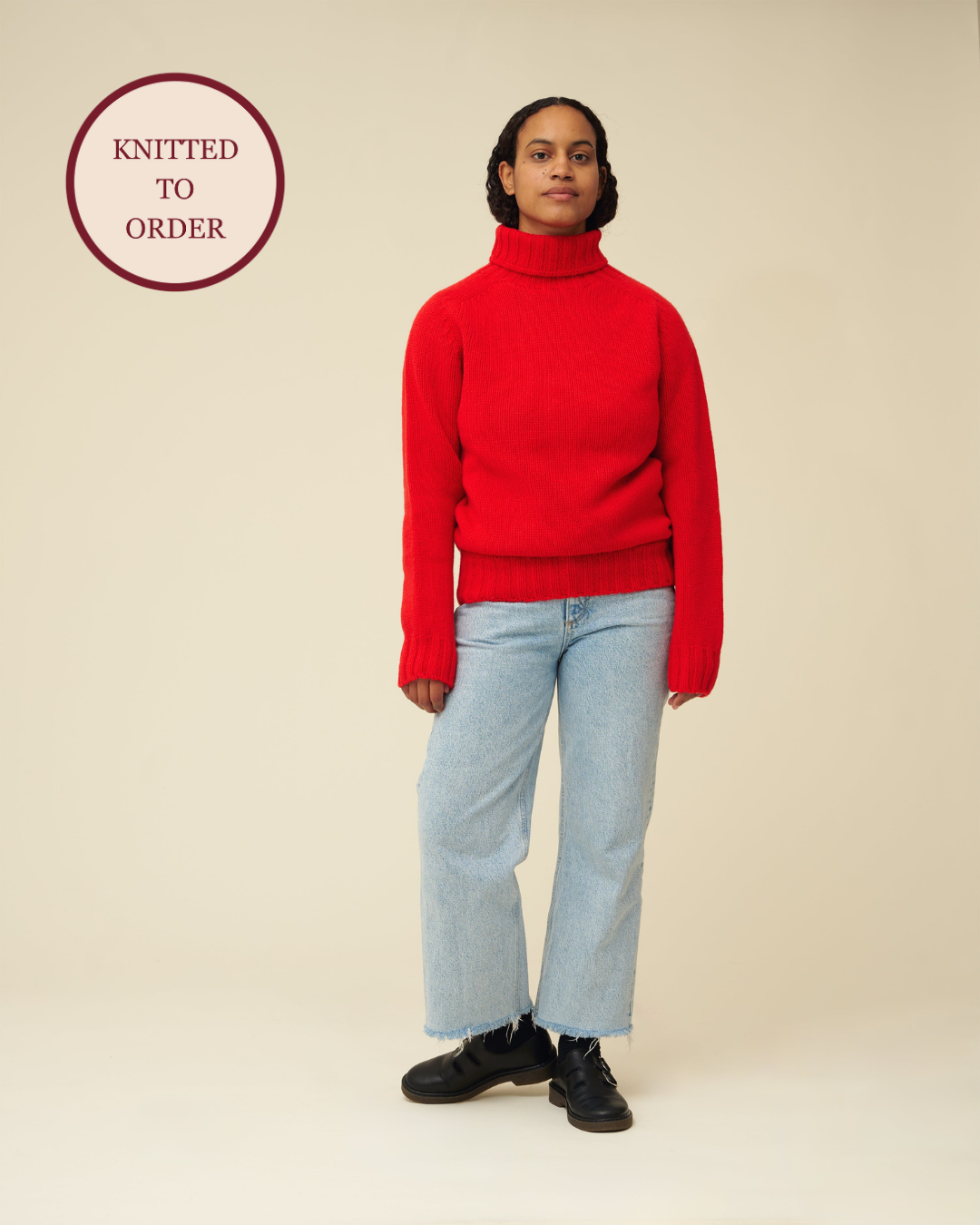 Chunky Merino Lambswool Roll Neck - Poppy Red (Knitted-to-Order)