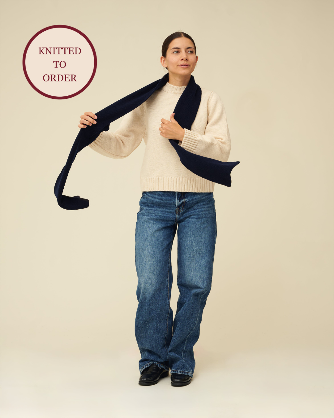 Merino Lambswool Scarf - Navy Blue (Knitted-to-Order)