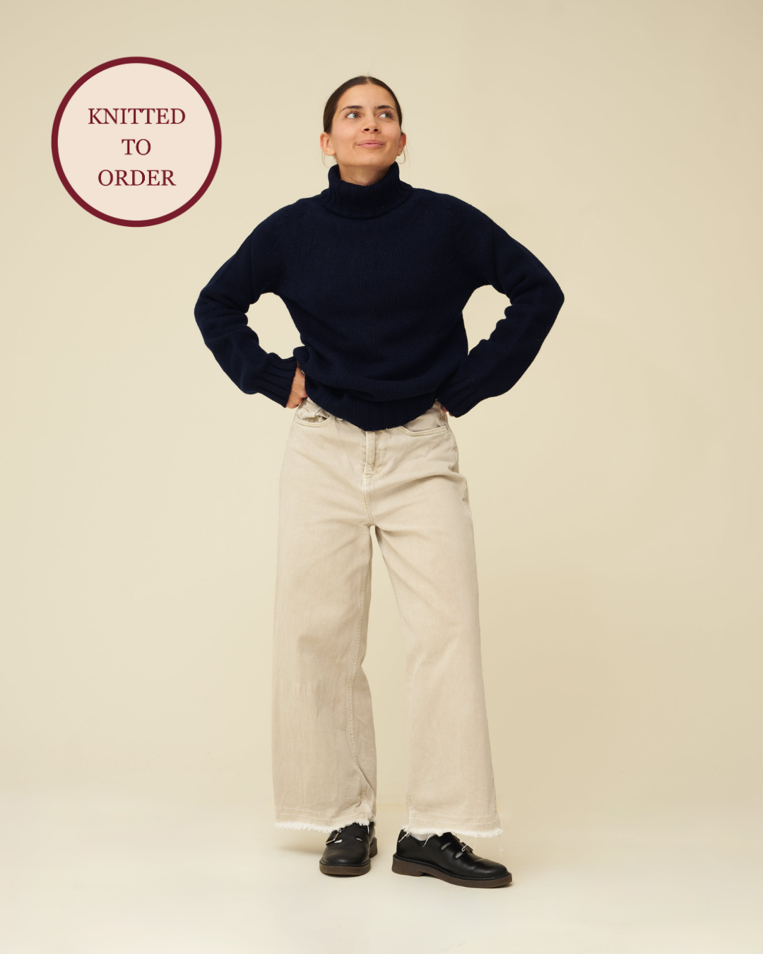 Chunky Merino Lambswool Roll Neck - Navy Blue (Knitted-to-Order)