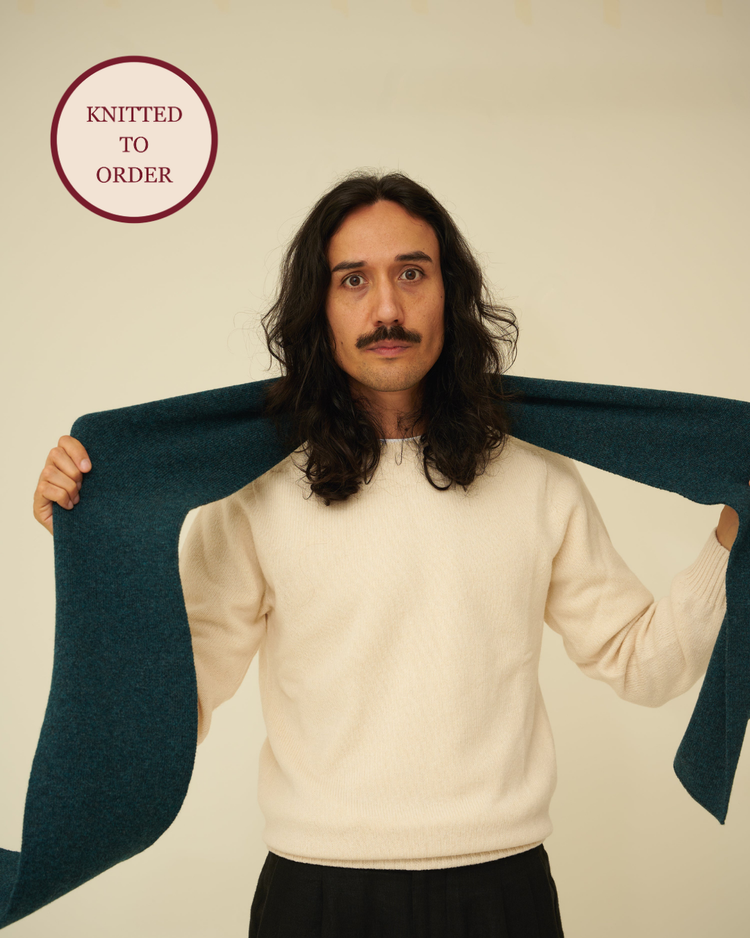 Merino Lambswool Scarf - Petrol Green (Knitted-to-Order)