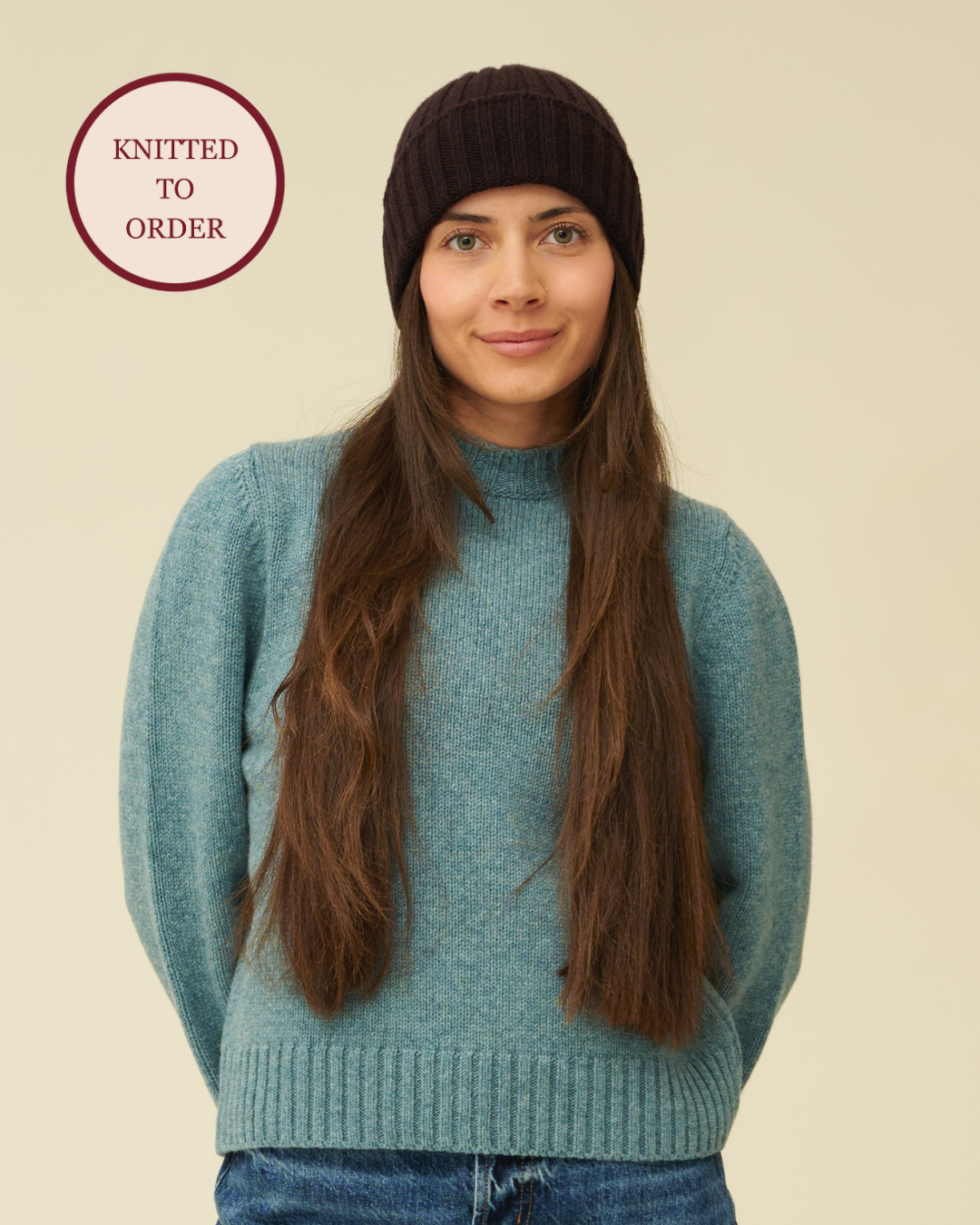 Merino Lambswool Beanie - Dark Brown (Knitted-to-Order)