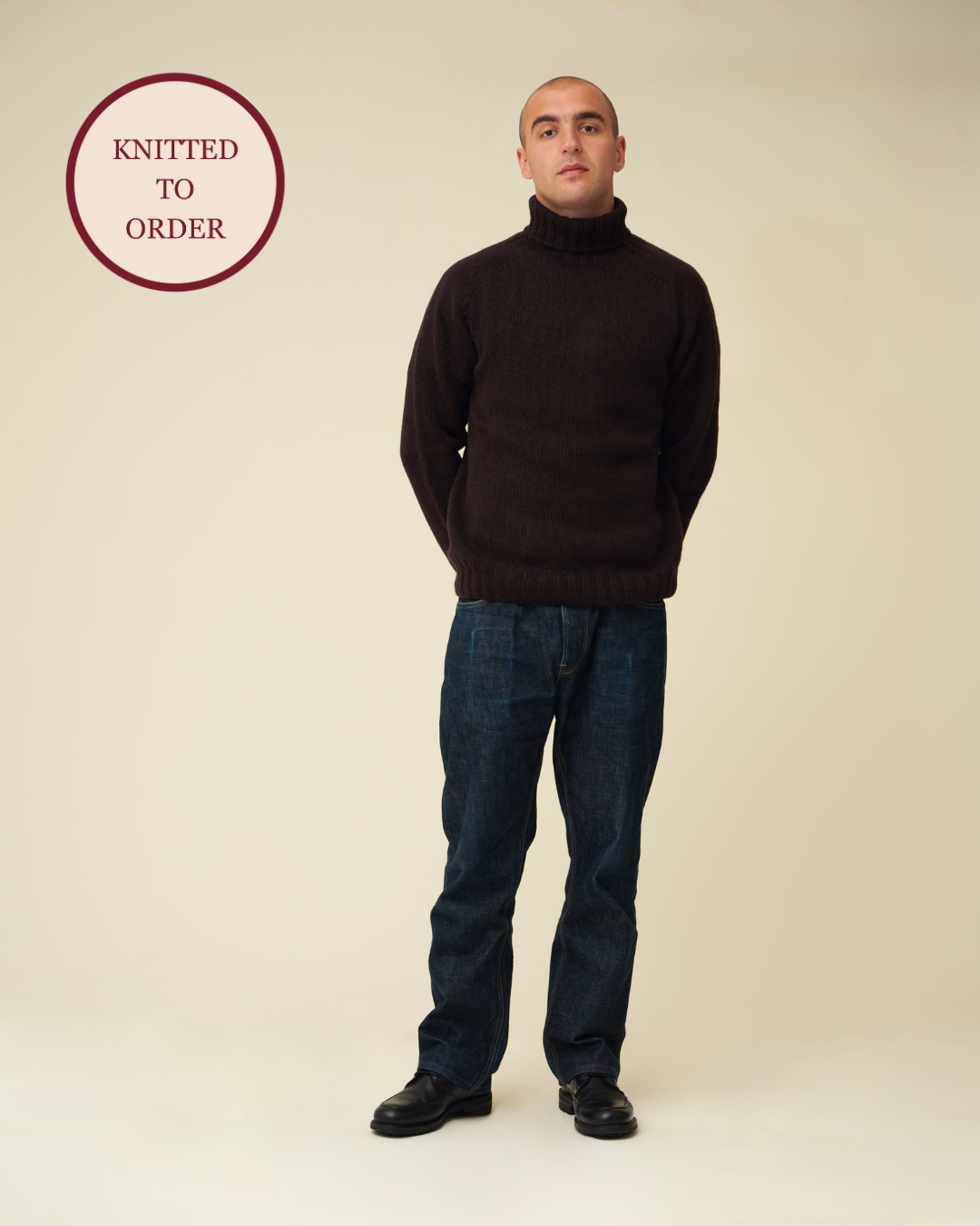 Chunky Merino Lambswool Roll Neck - Dark Brown (Knitted-to-Order)
