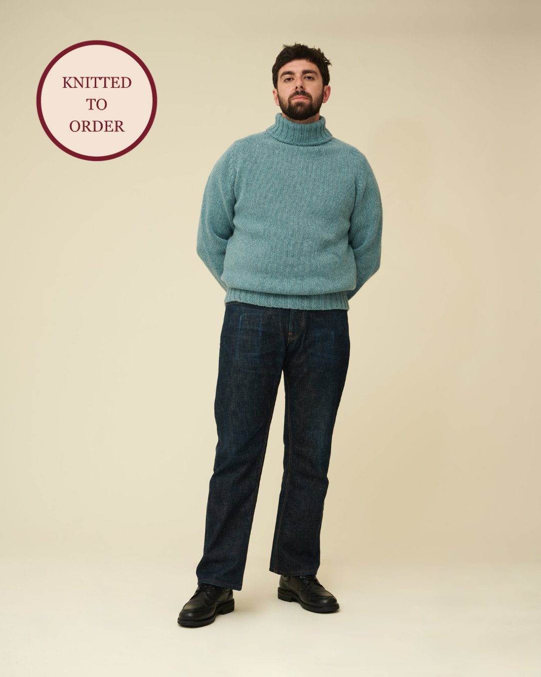 Chunky Merino Lambswool Roll Neck - Helford Green (Knitted-to-Order)
