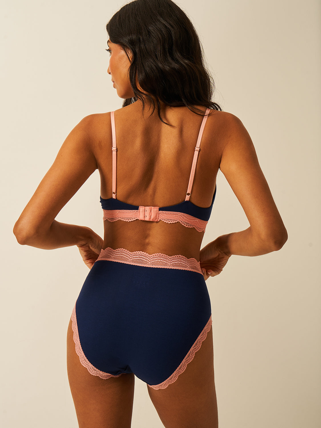 Triangle Lace Bra - Navy & Neon Peach