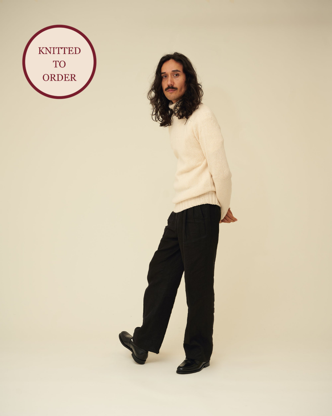 Chunky Merino Lambswool Roll Neck - Ecru (Knitted-to-Order)