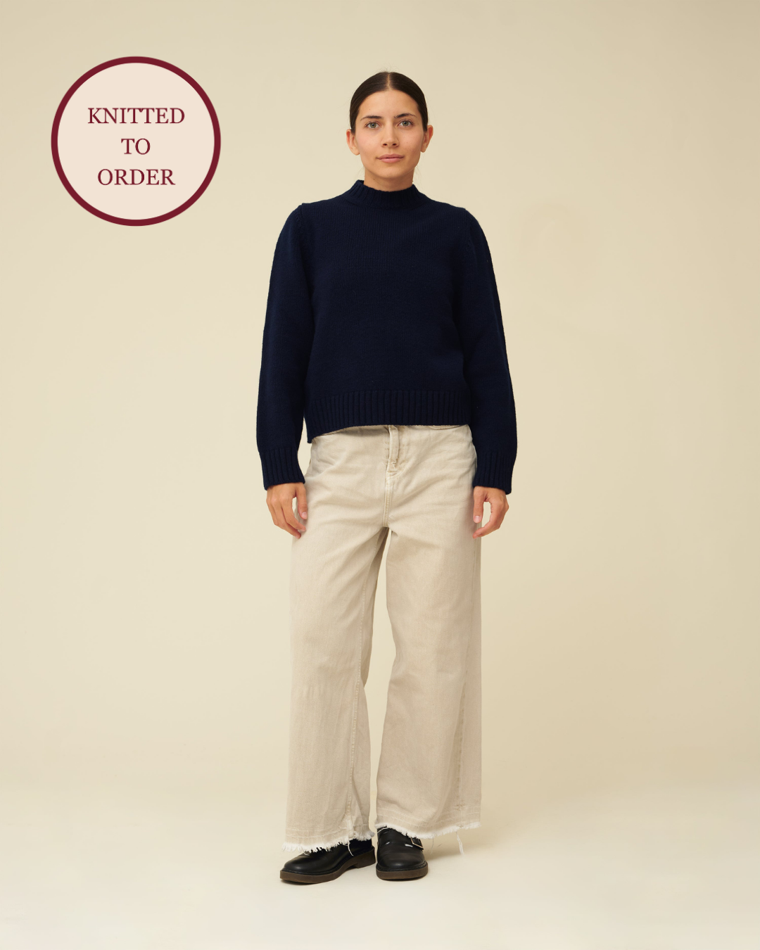 Merino Lambswool Jumper - Navy Blue (Knitted-to-Order)