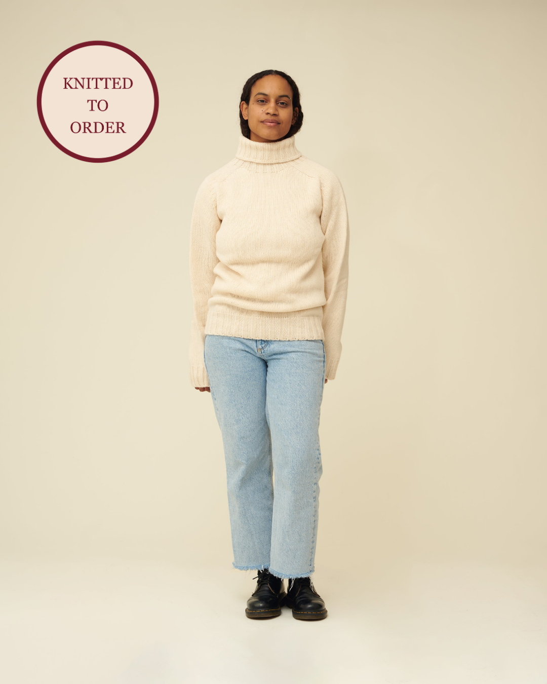 Chunky Merino Lambswool Roll Neck - Ecru (Knitted-to-Order)