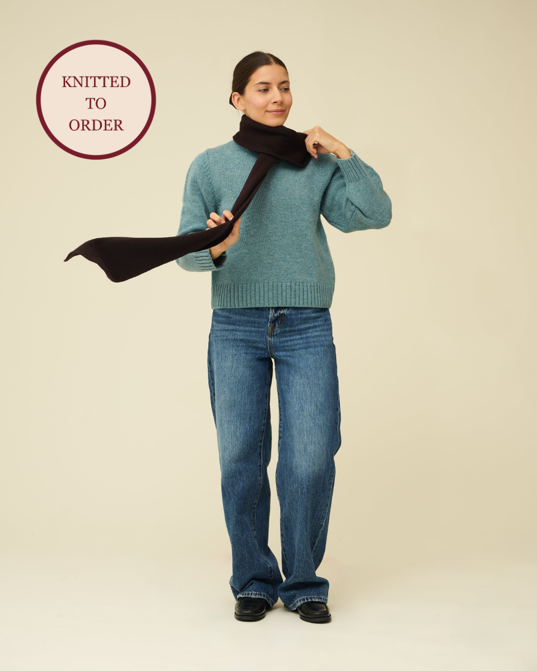 Merino Lambswool Scarf - Dark Brown (Knitted-to-Order)