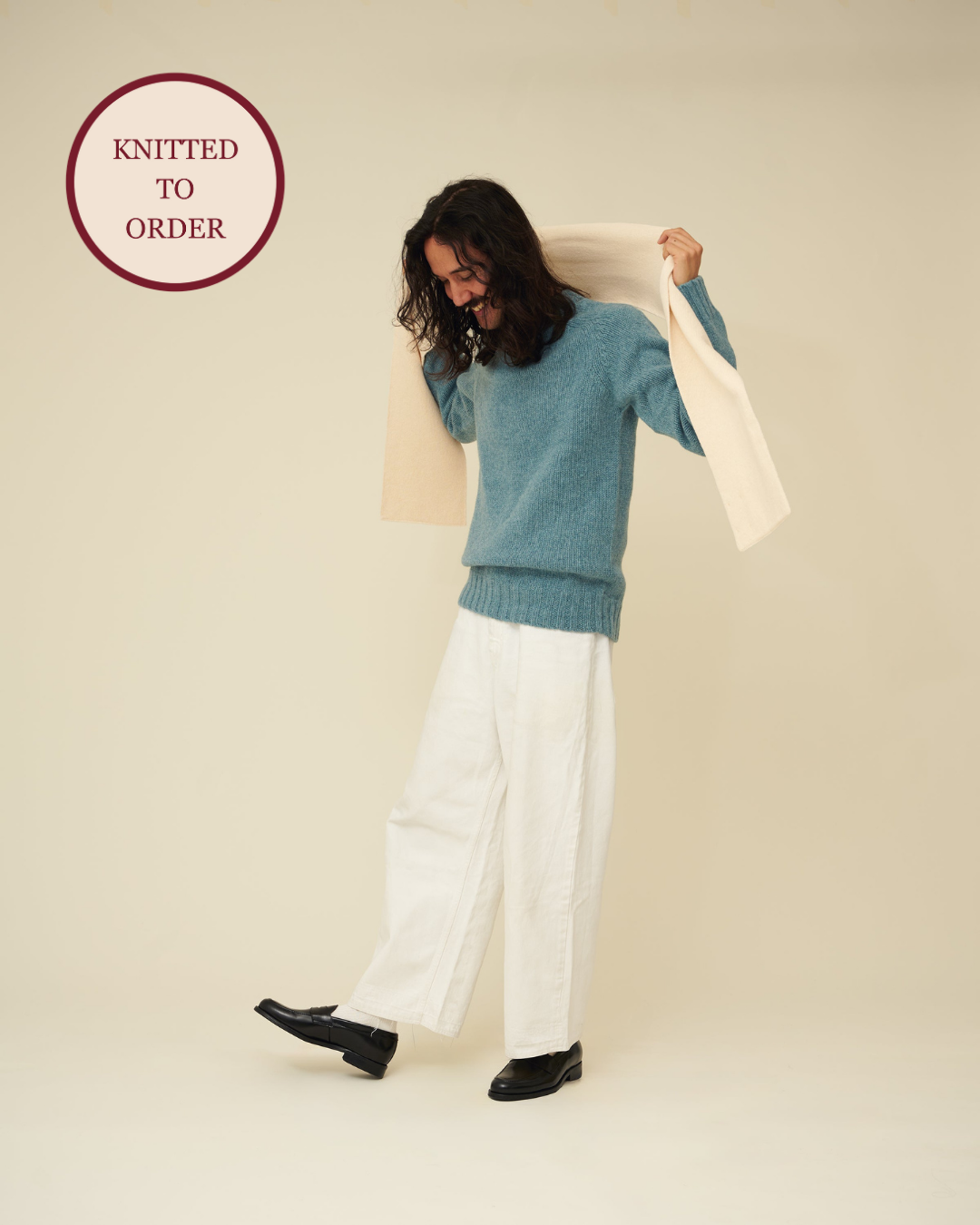 Merino Lambswool Scarf - Ecru (Knitted-to-Order)