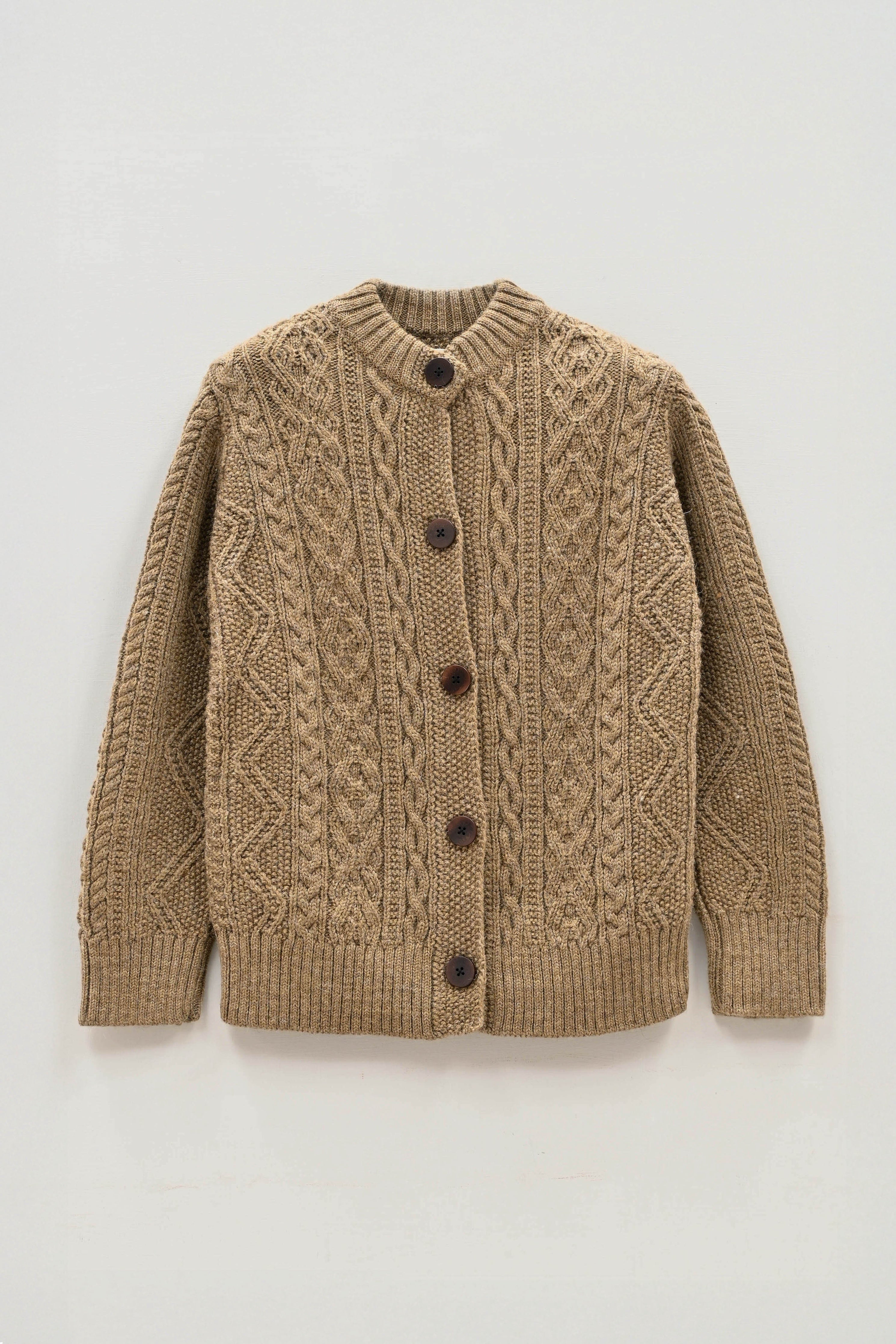 The Freyja British Wool Cable Cardigan in Bronze Olive