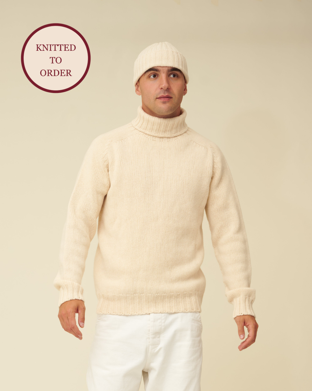 Merino Lambswool Beanie - Ecru (Knitted-to-Order)