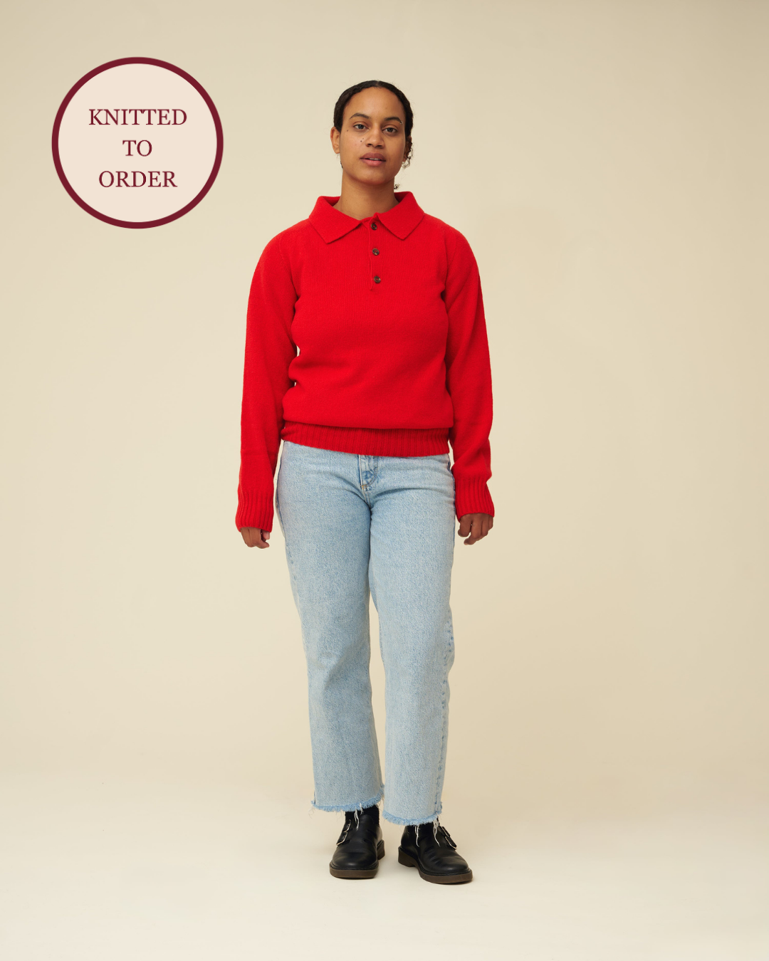 Merino Lambswool Rugby Jumper - Poppy Red (Knitted-to-Order)