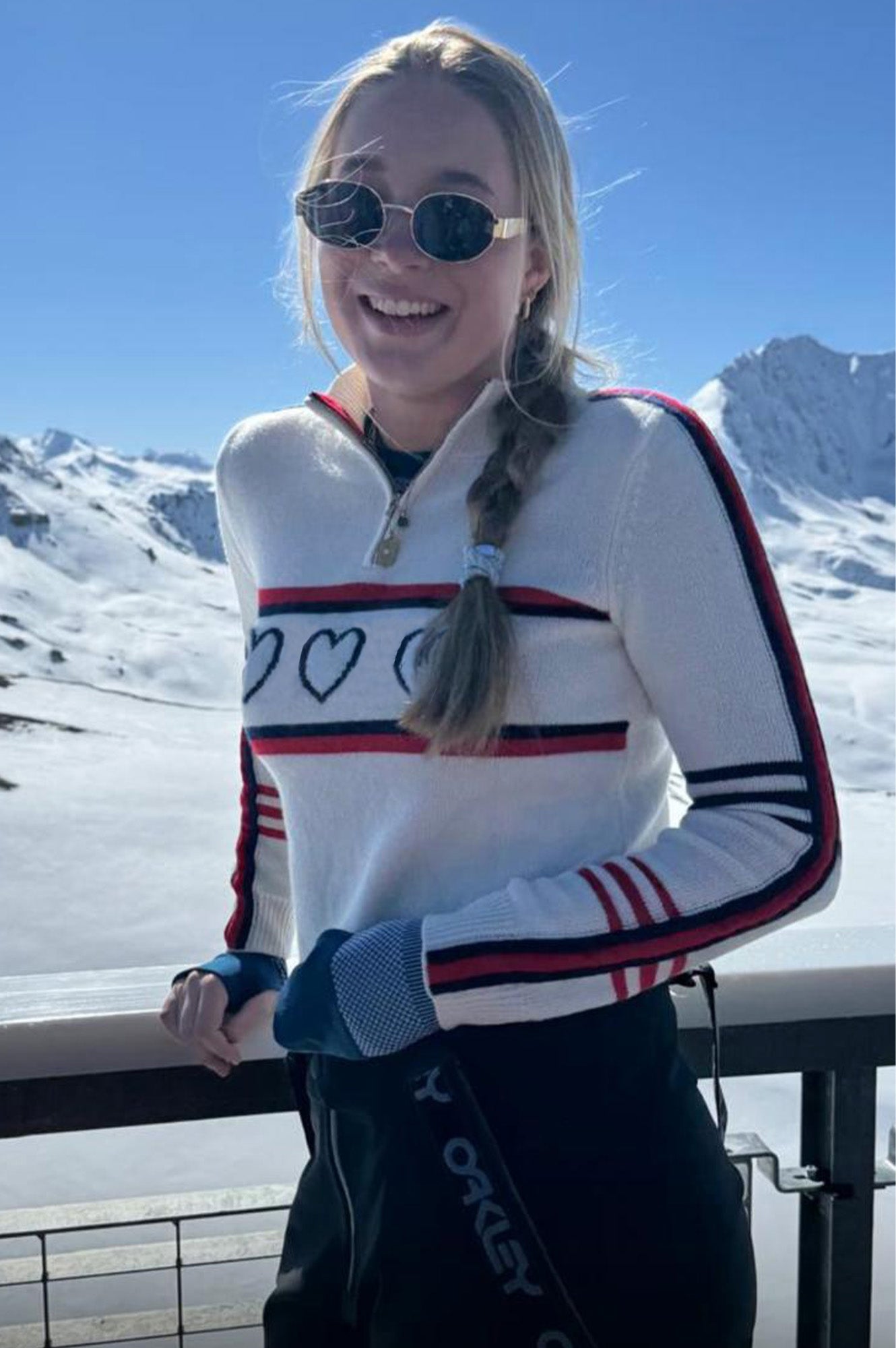 Merino Wool Stripe Hearts Quarter Zip | Cream/Red/Navy