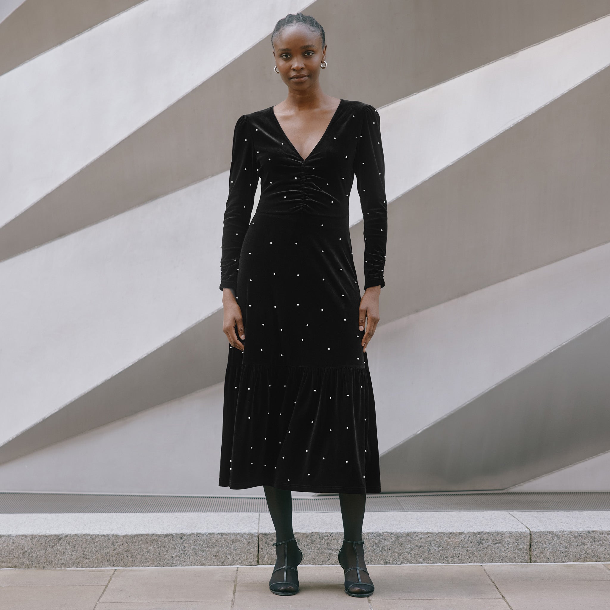 Velvet and Pearl Midi Dress