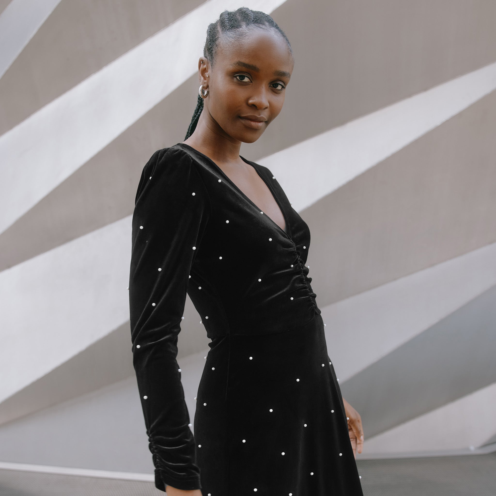 Velvet and Pearl Midi Dress