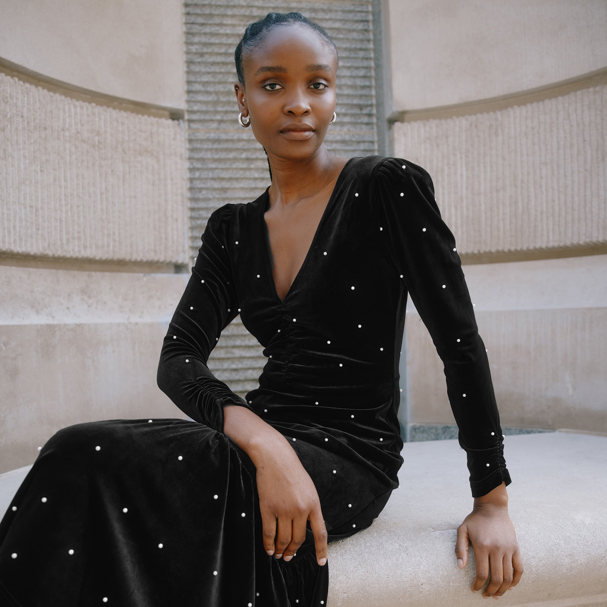 Velvet and Pearl Midi Dress