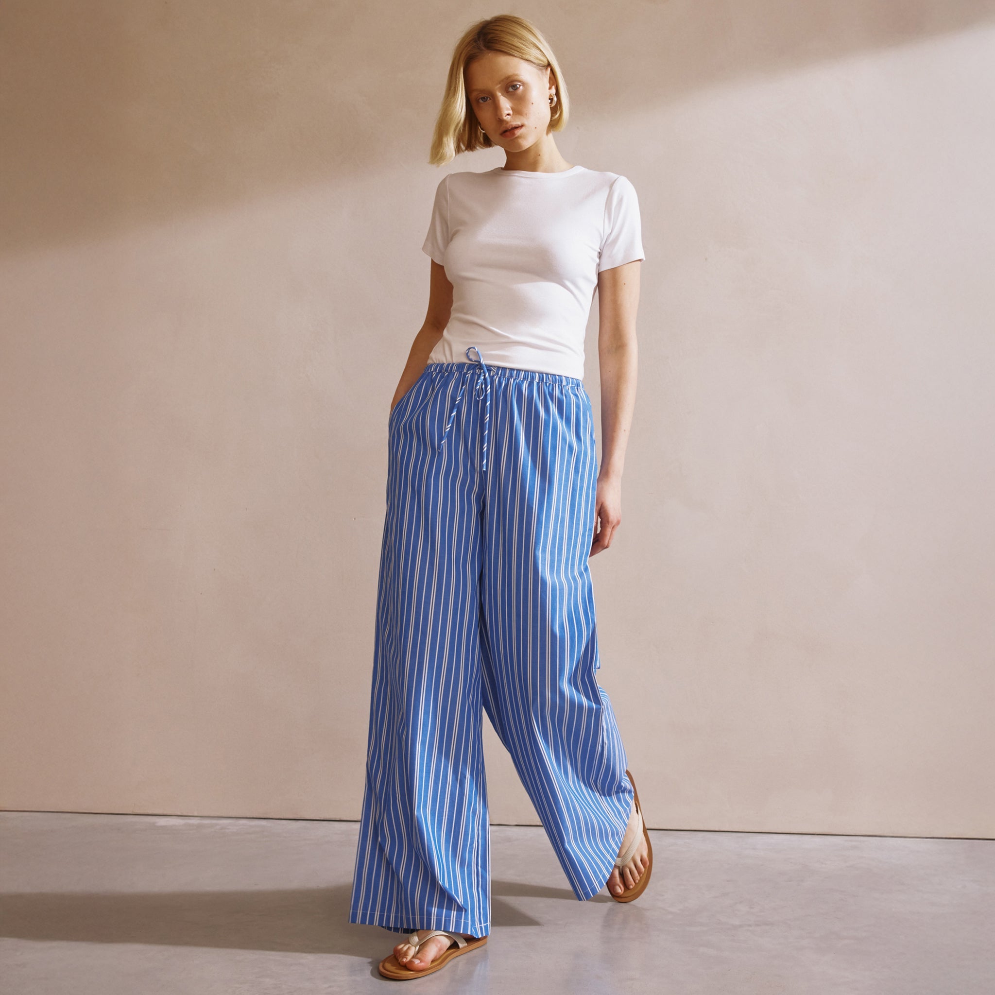 Blue Stripe Cotton Drawstring Trouser