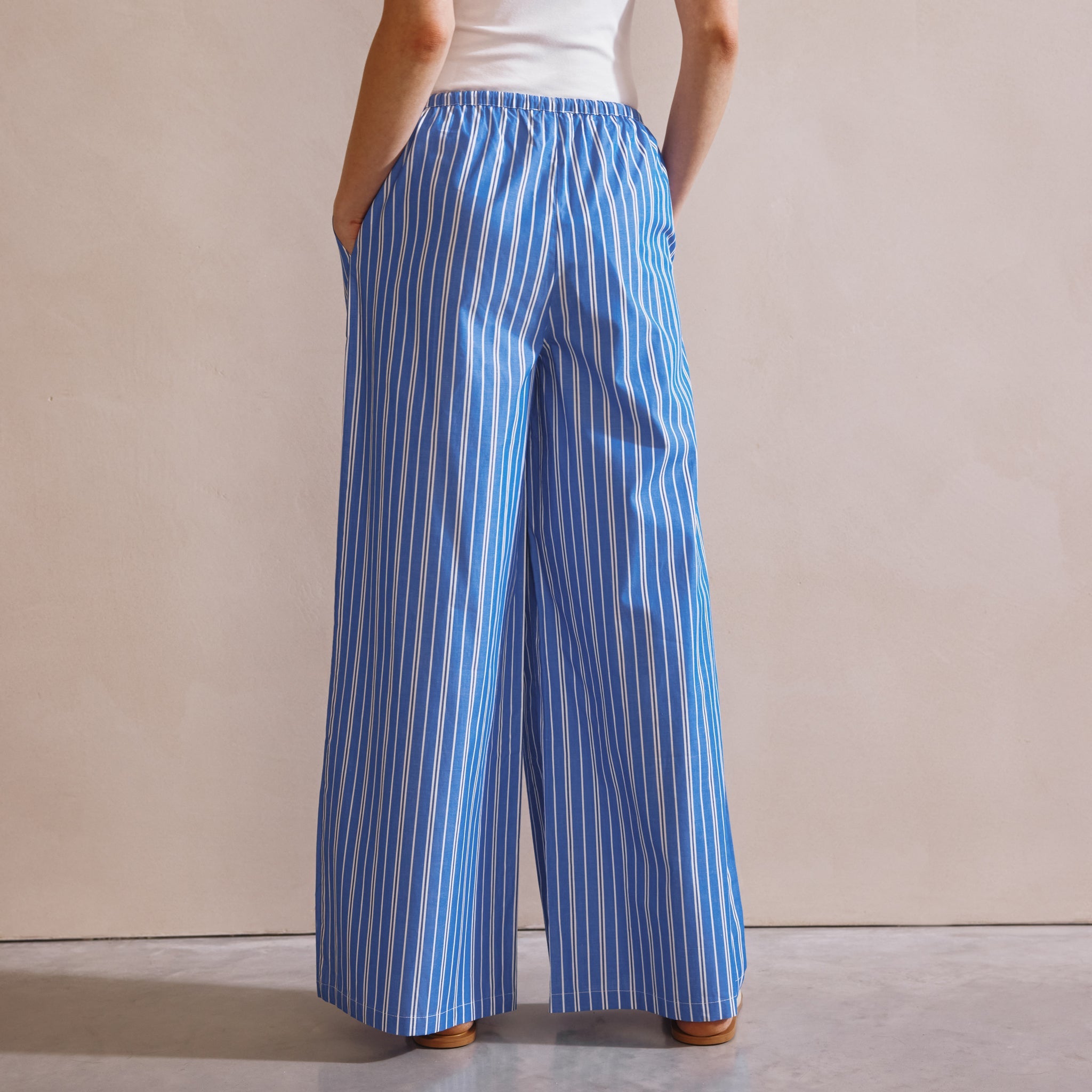 Blue Stripe Cotton Drawstring Trouser