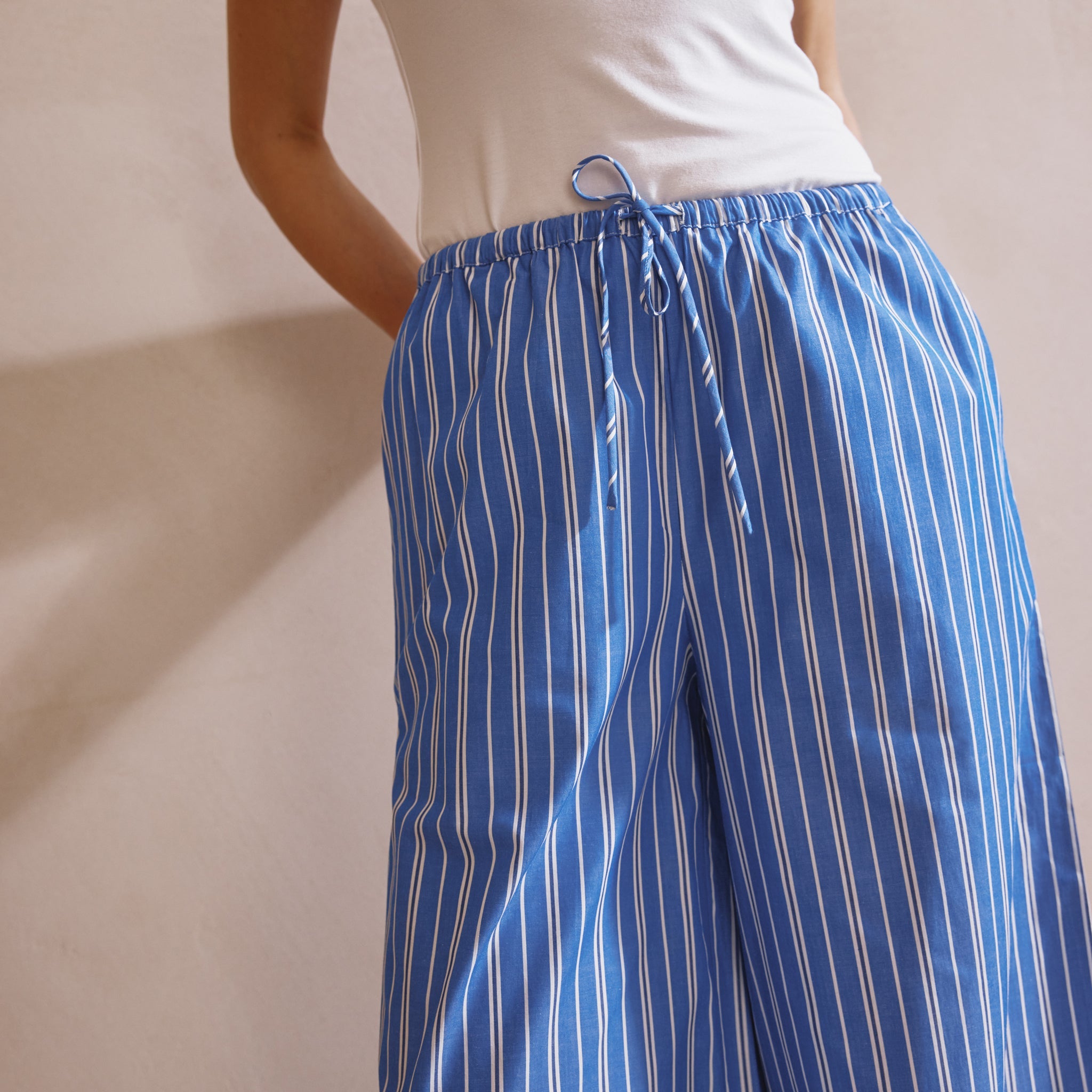 Blue Stripe Cotton Drawstring Trouser