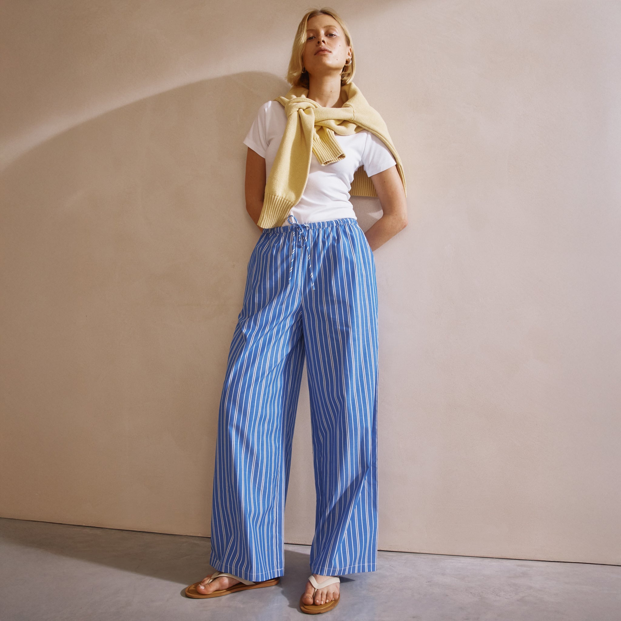 Blue Stripe Cotton Drawstring Trouser