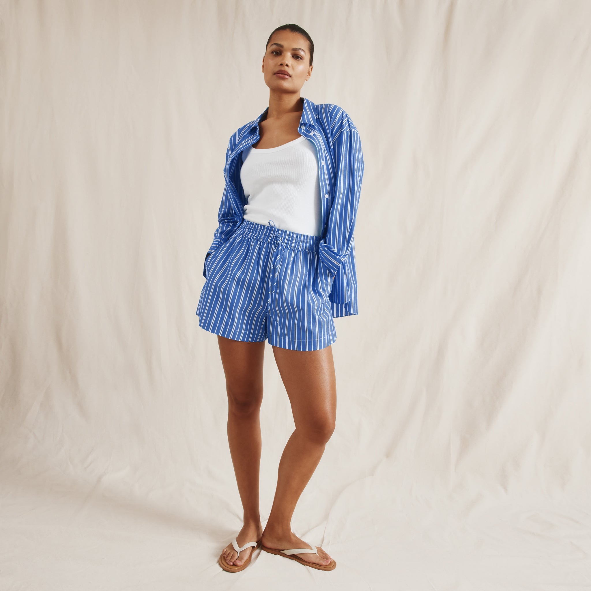 Blue Stripe Drawstring Shorts