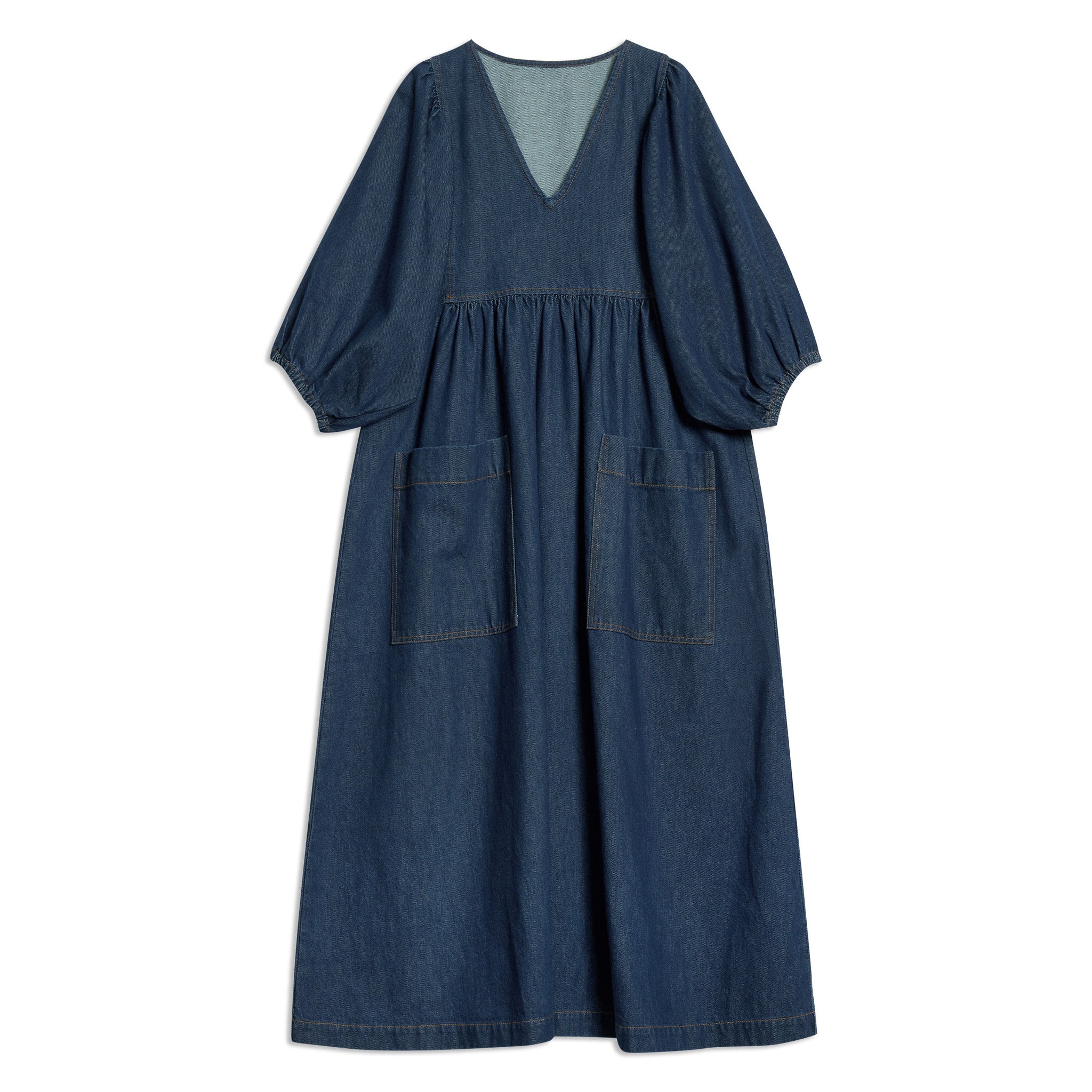 Dark Denim V Neck Midi Dress