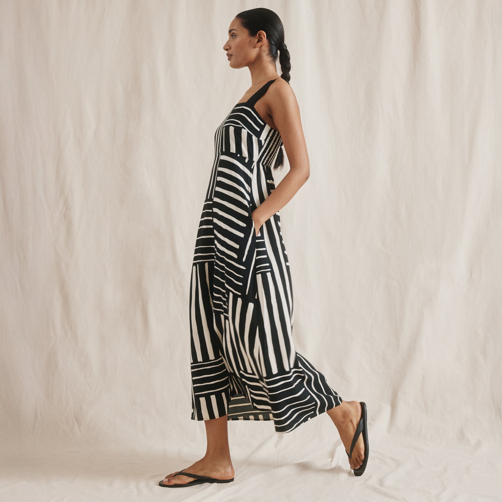 Patchwork Stripe Wide Strap Sundress