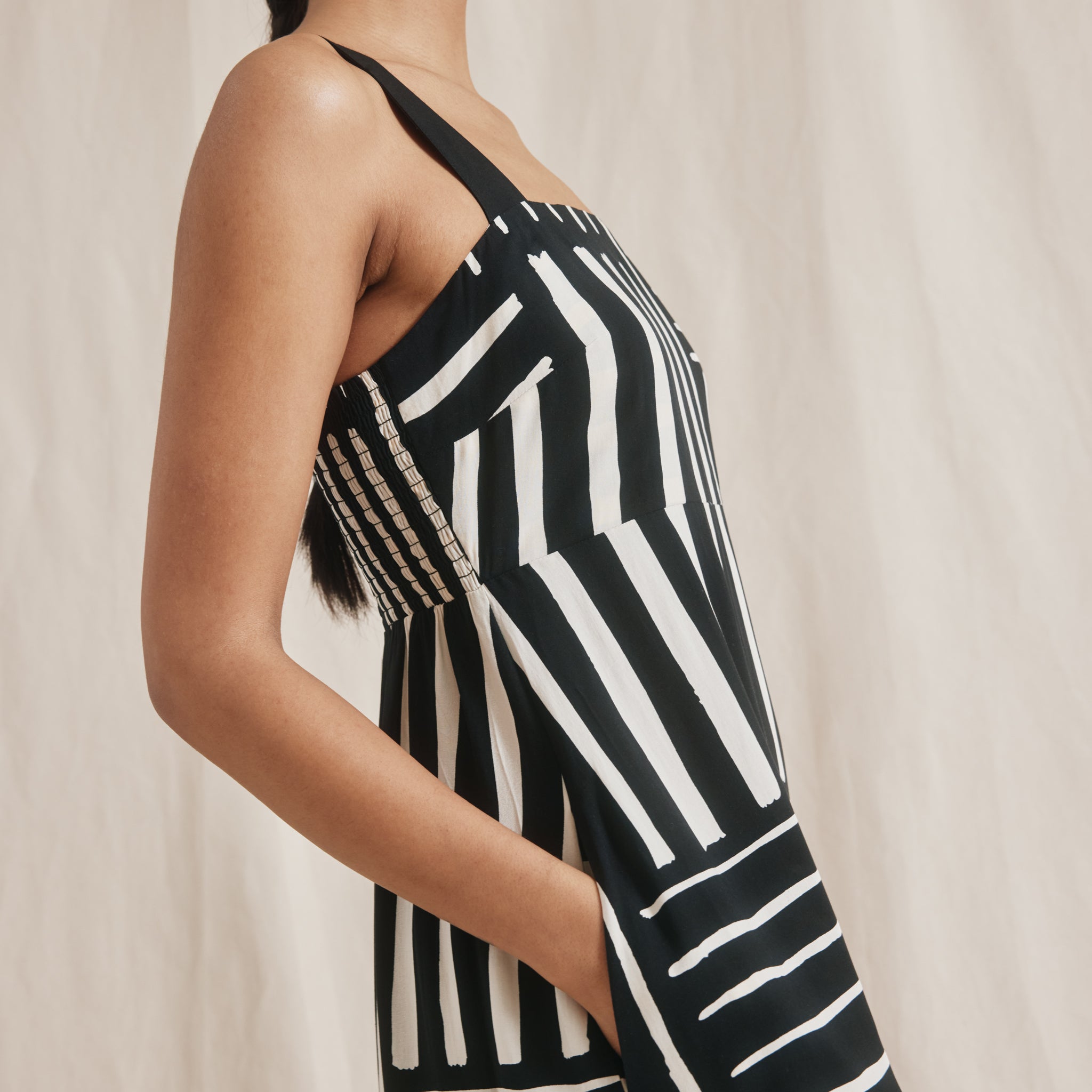 Patchwork Stripe Wide Strap Sundress