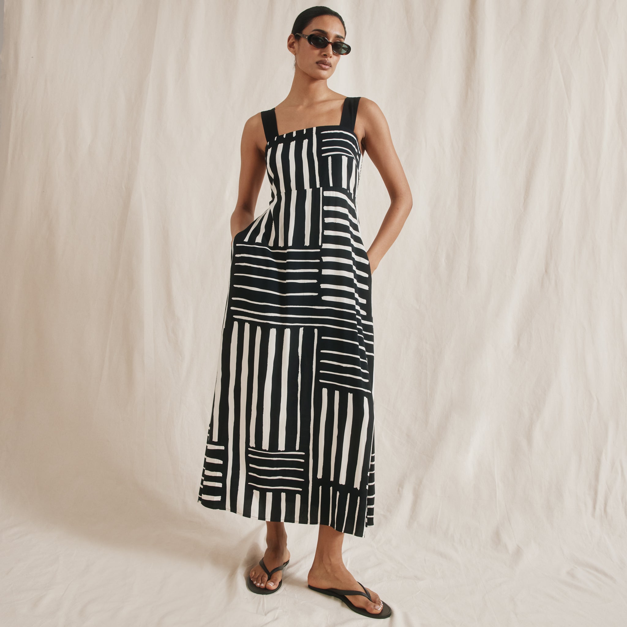 Patchwork Stripe Wide Strap Sundress