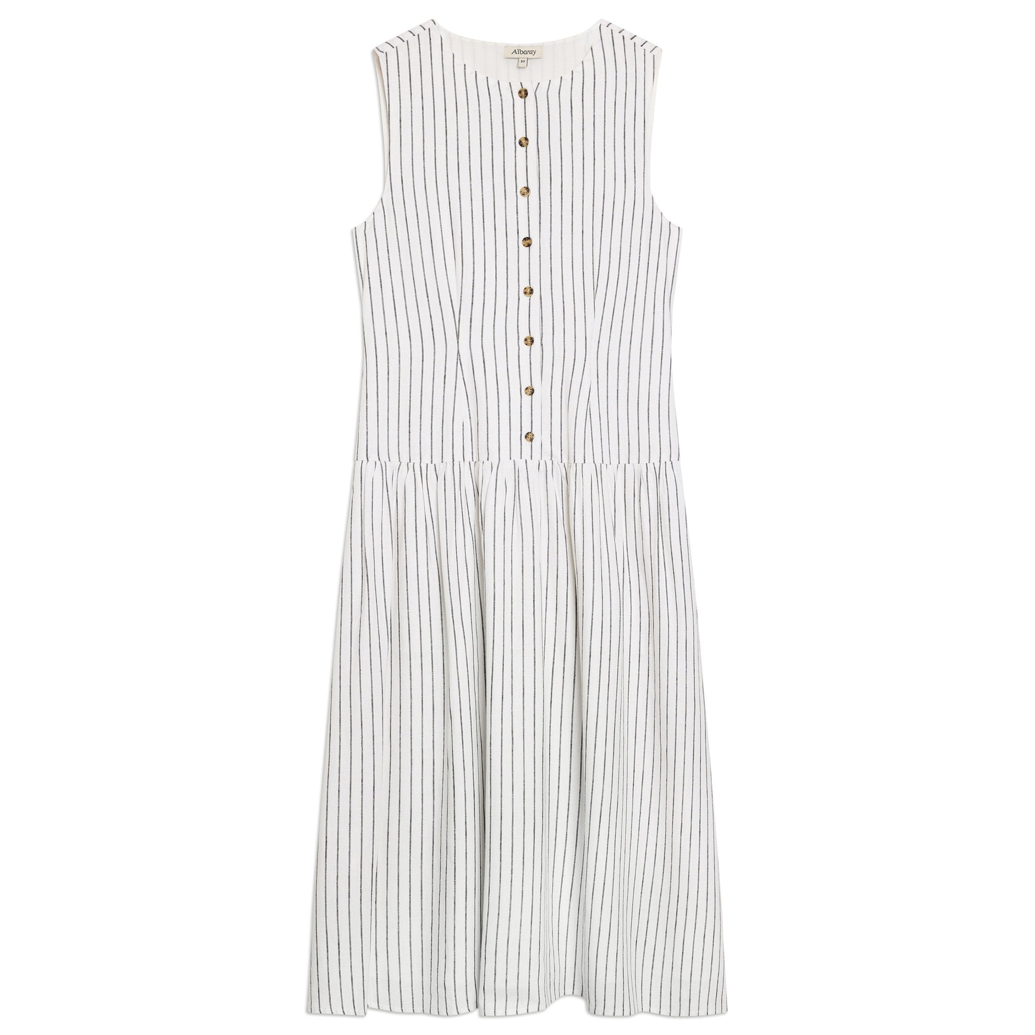 Stripe Linen Blend Drop Waist Button Dress