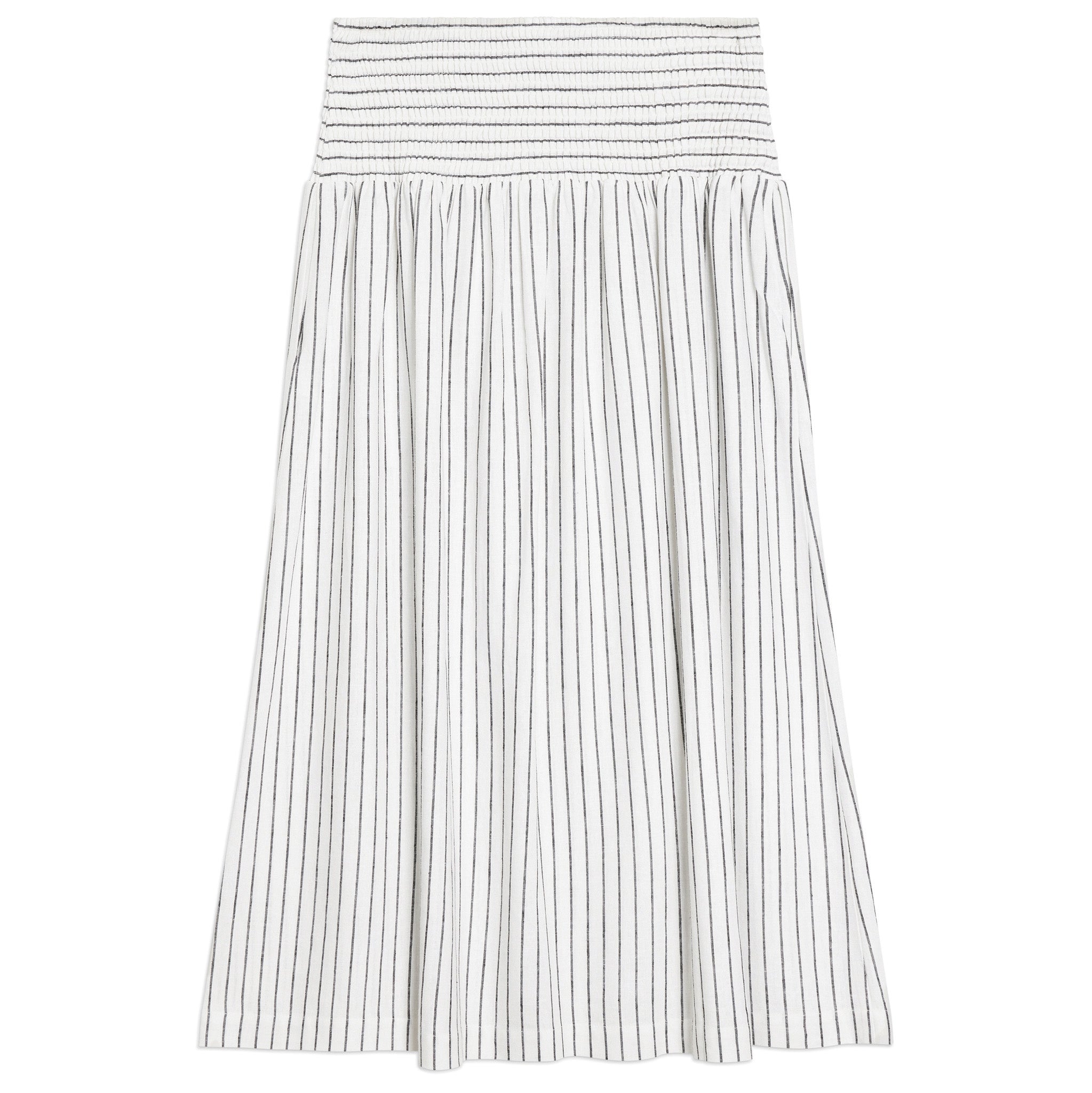 Stripe Linen Blend Shirred Waist Skirt