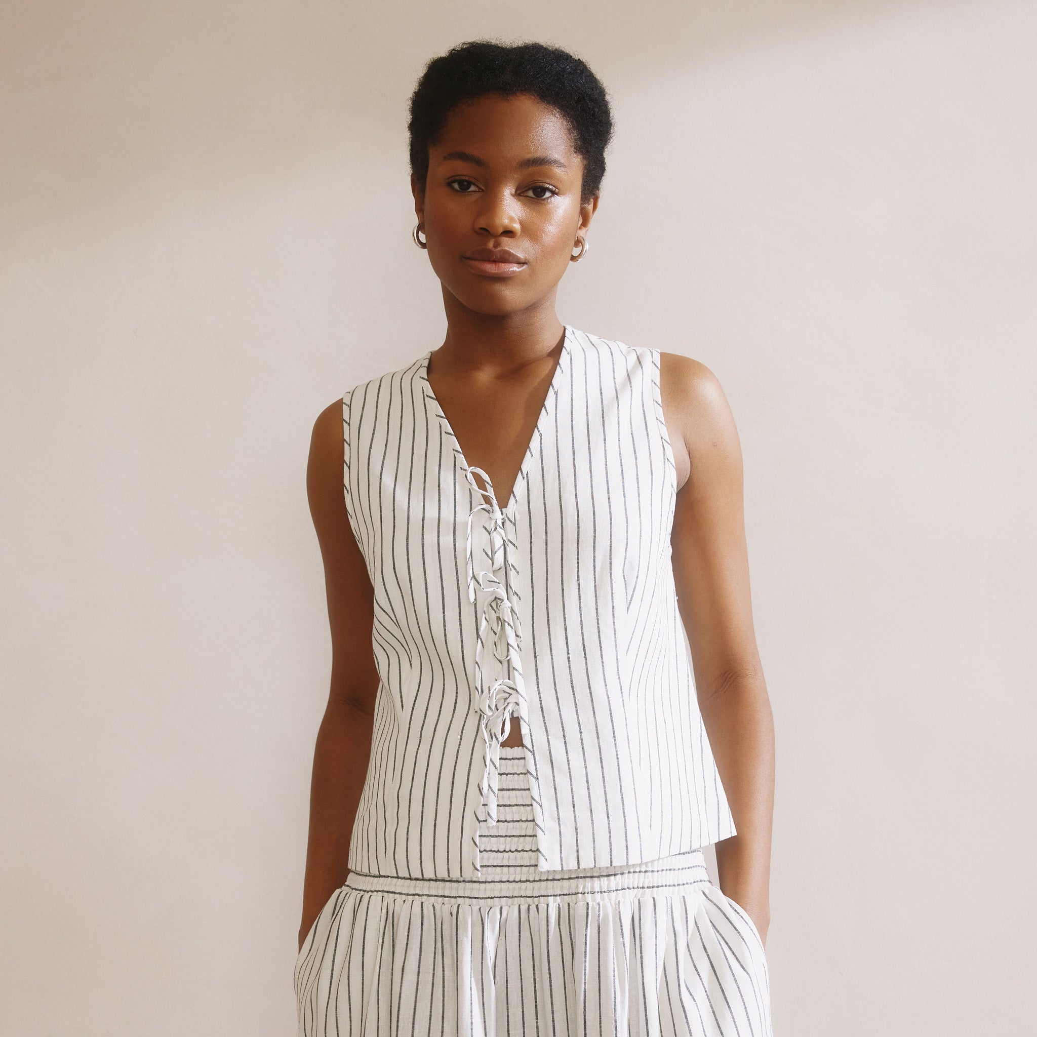 Stripe Linen Blend Tie Waistcoat