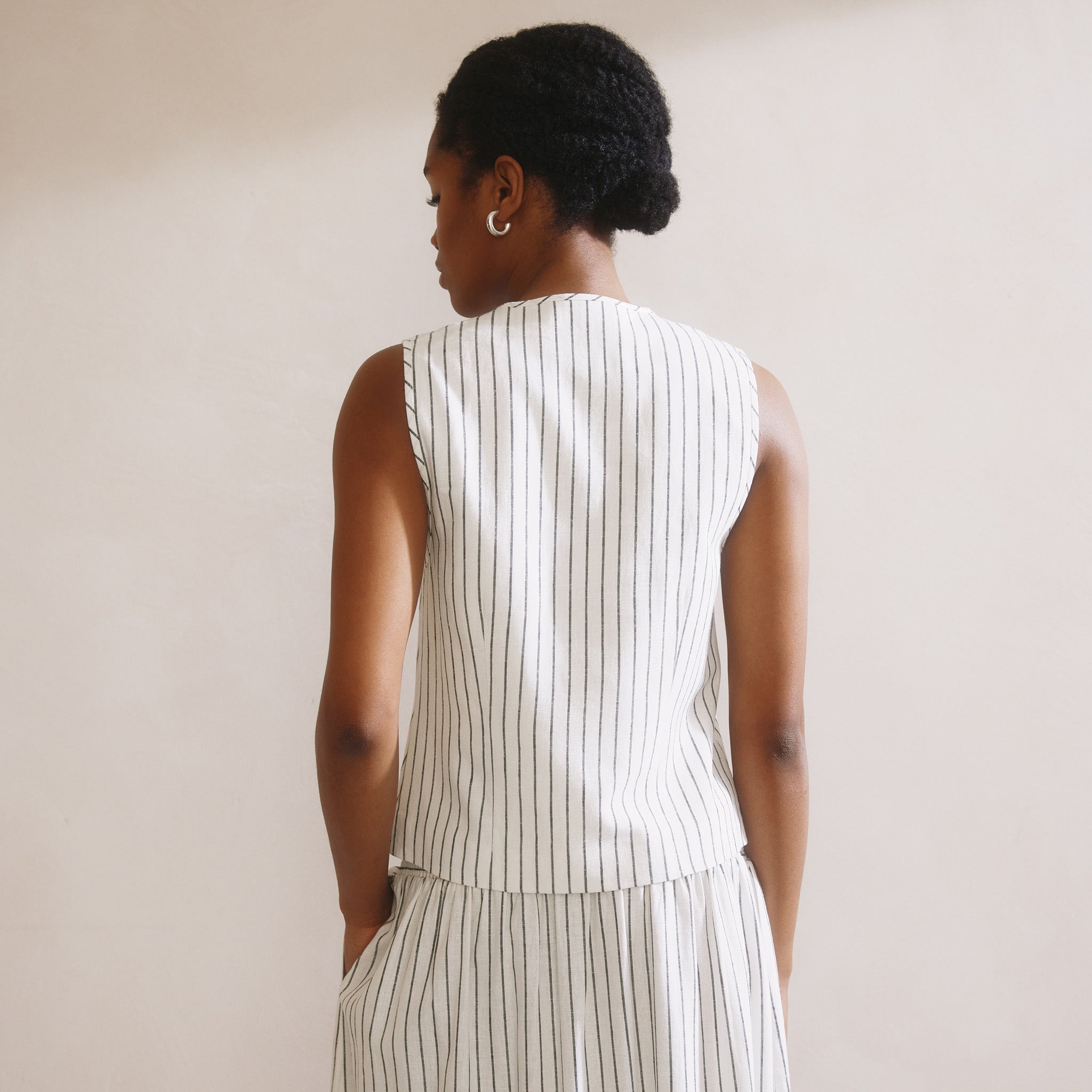 Stripe Linen Blend Tie Waistcoat