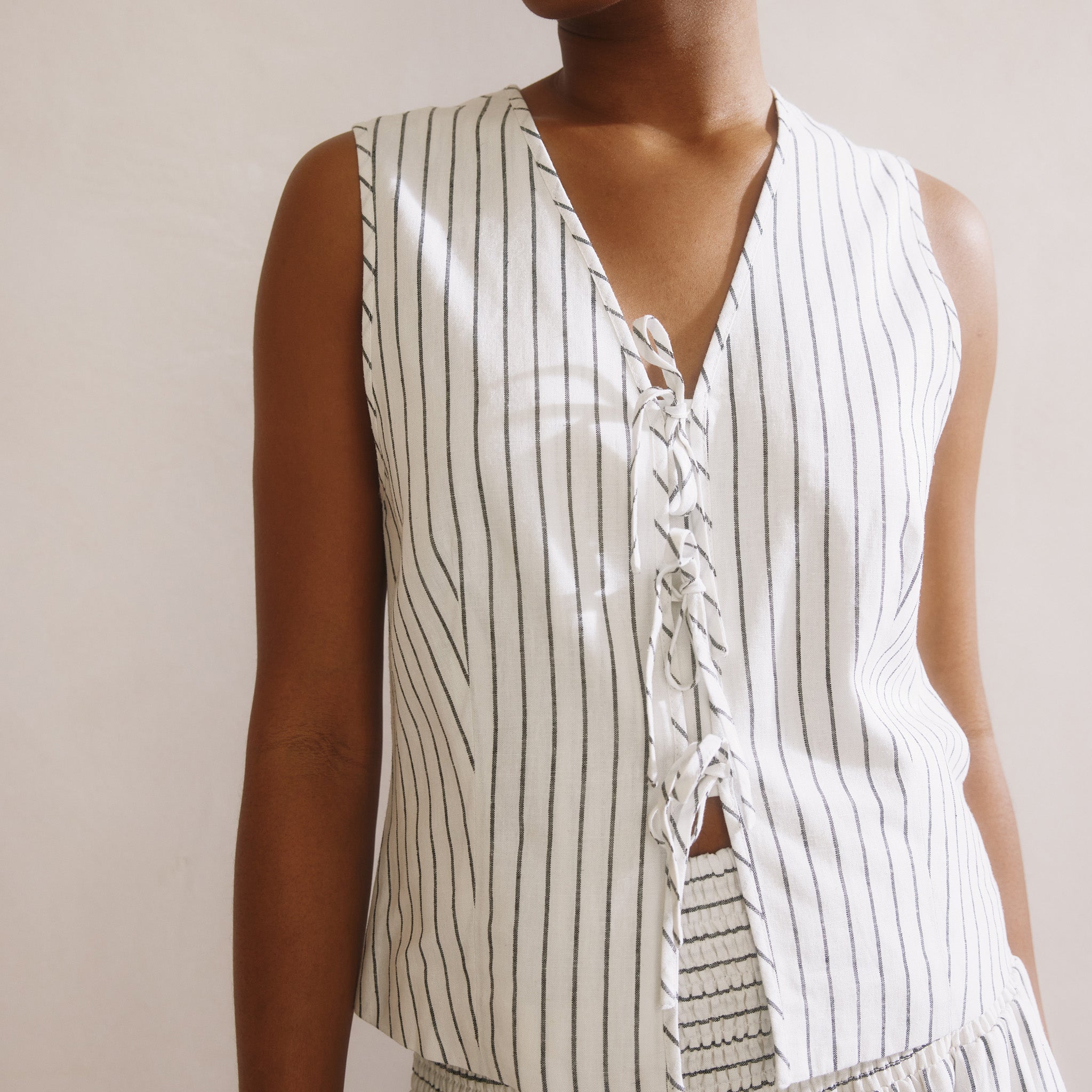 Stripe Linen Blend Tie Waistcoat