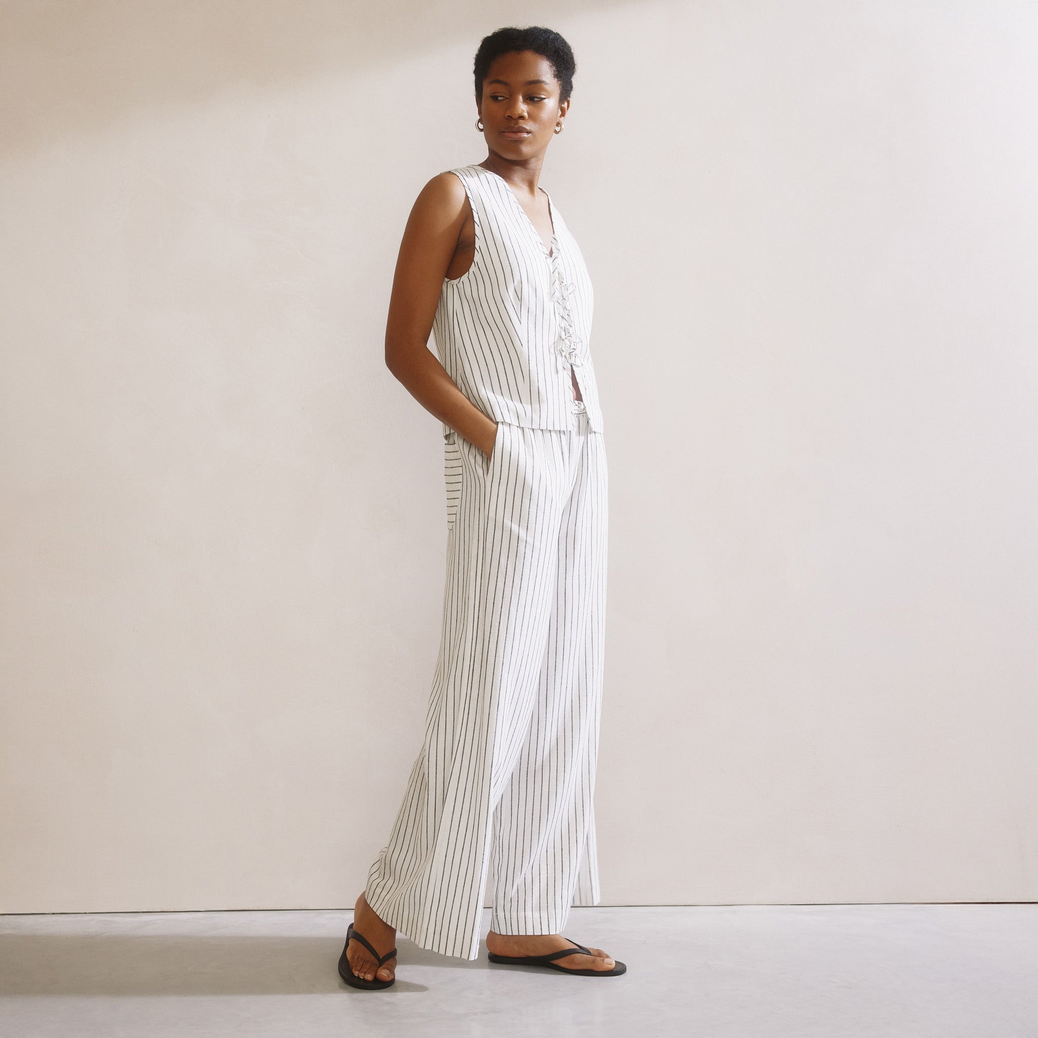 Stripe Linen Blend Tie Waistcoat