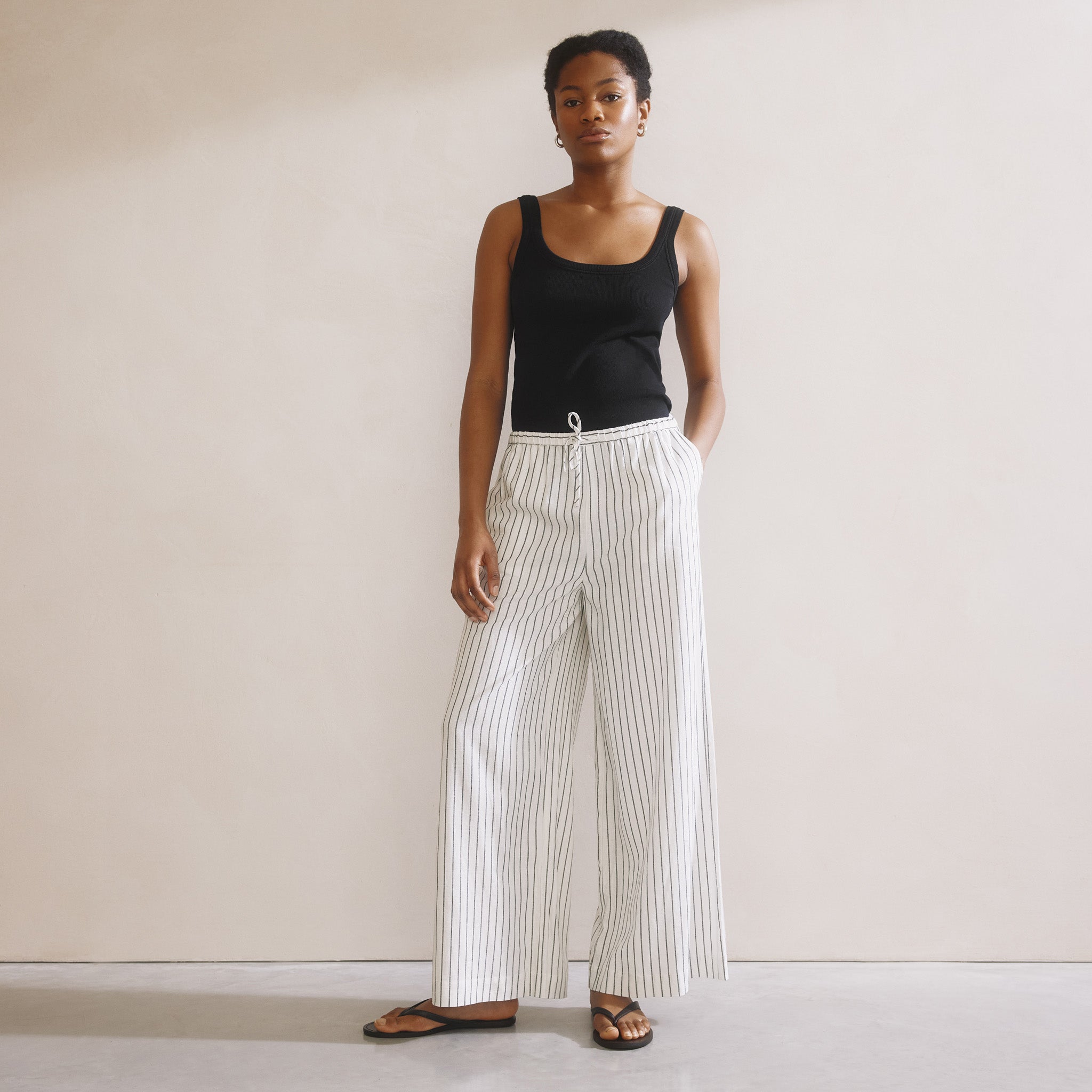 Stripe Linen Blend Drawstring Trousers