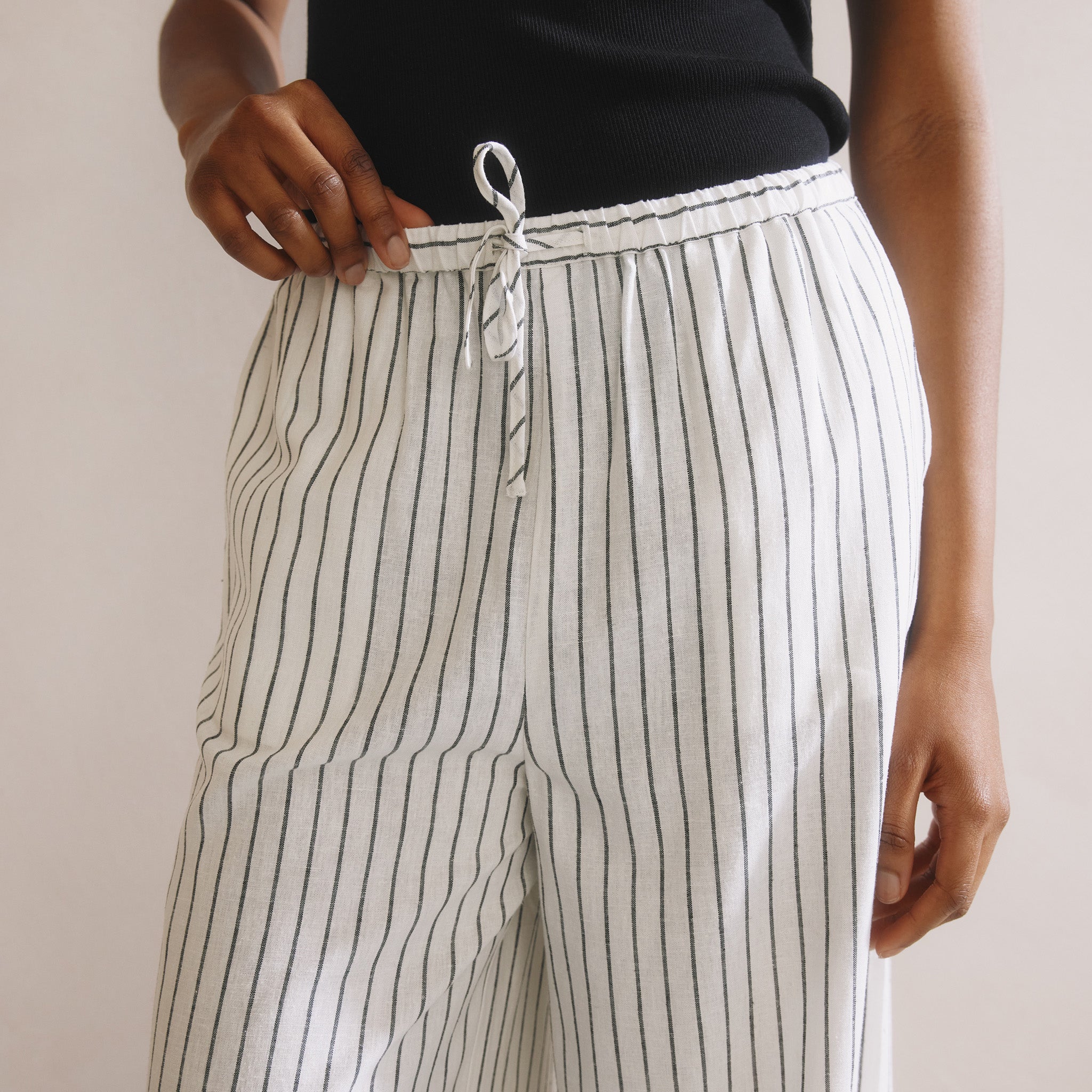 Stripe Linen Blend Drawstring Trousers