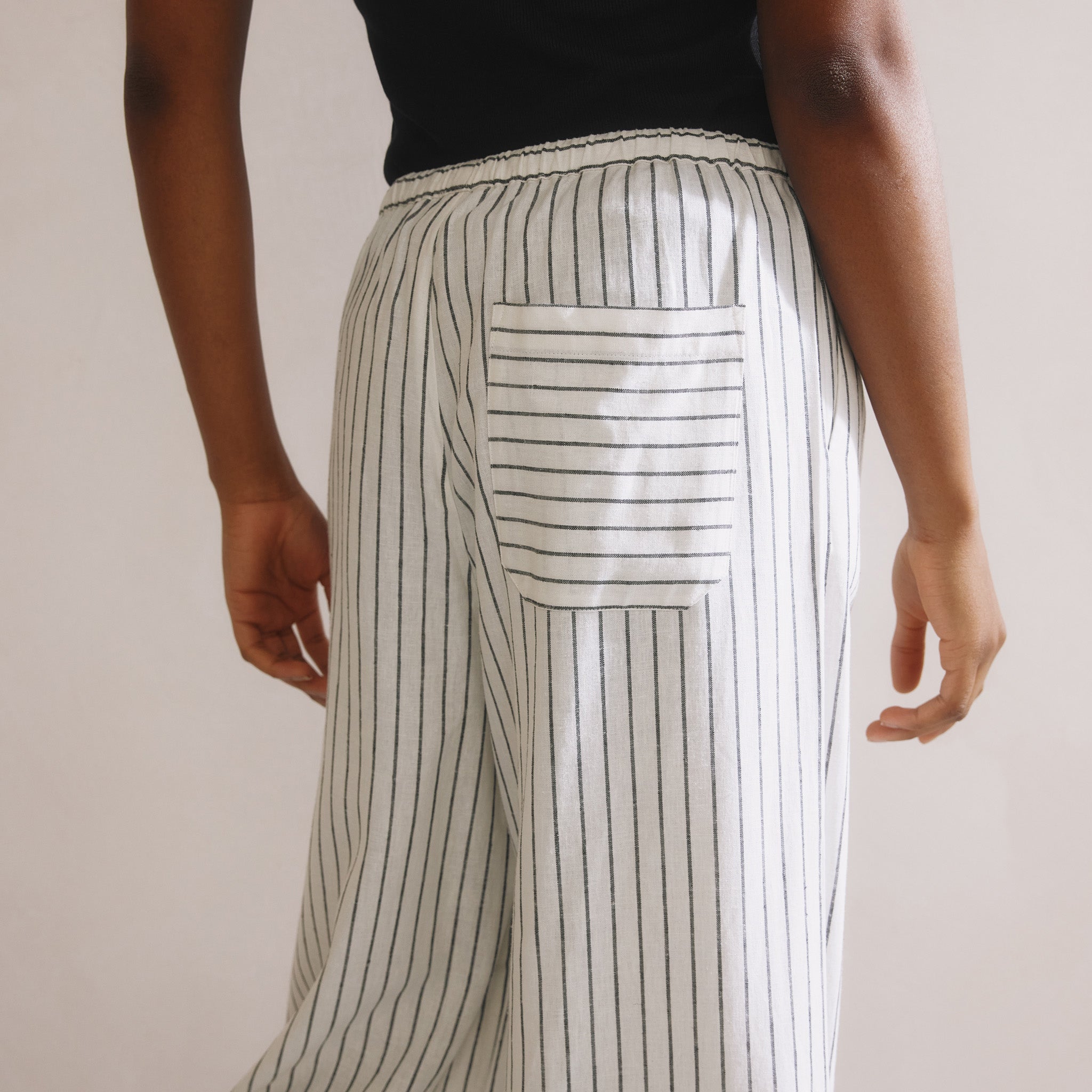 Stripe Linen Blend Drawstring Trousers