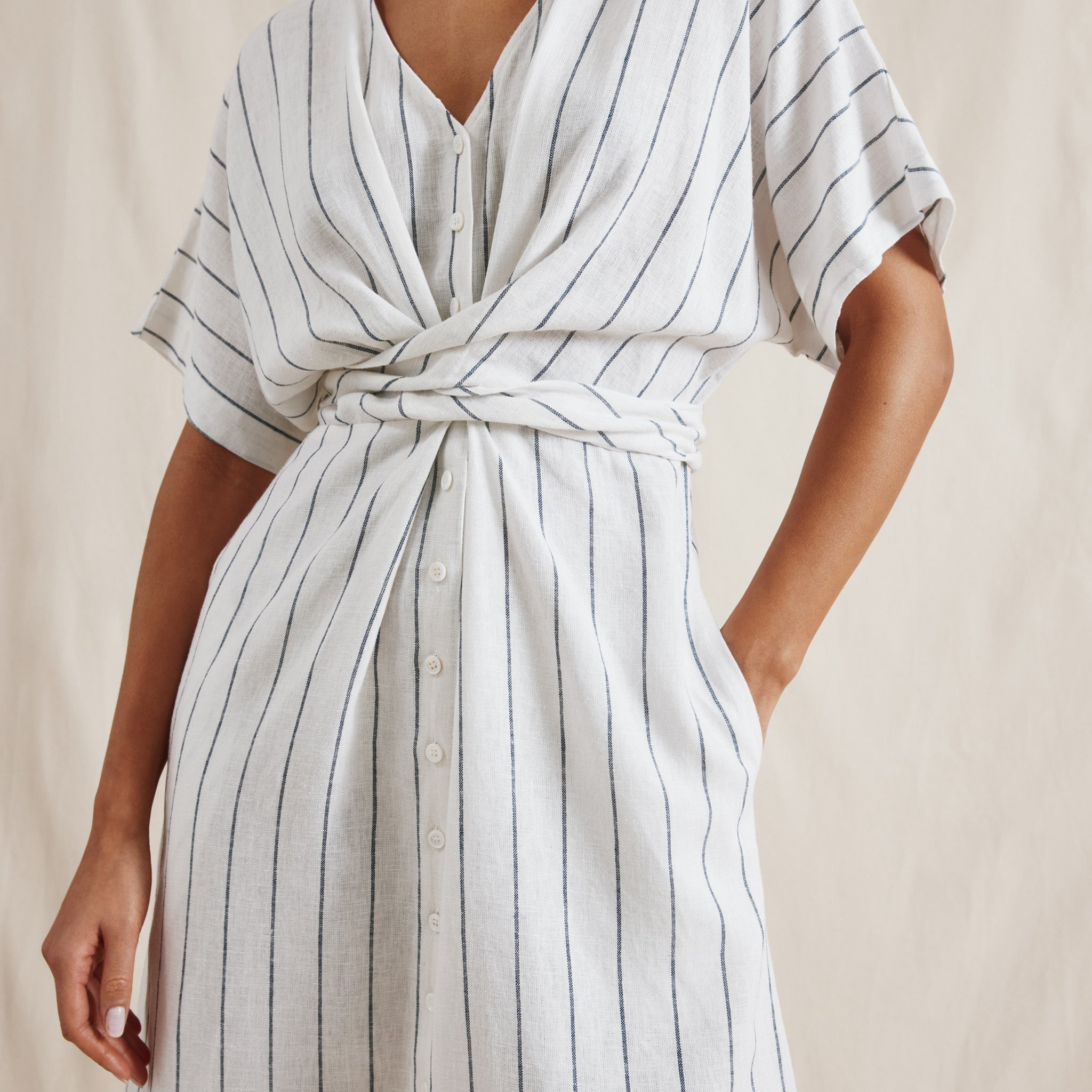 Linen Blend Twist Detail Dress
