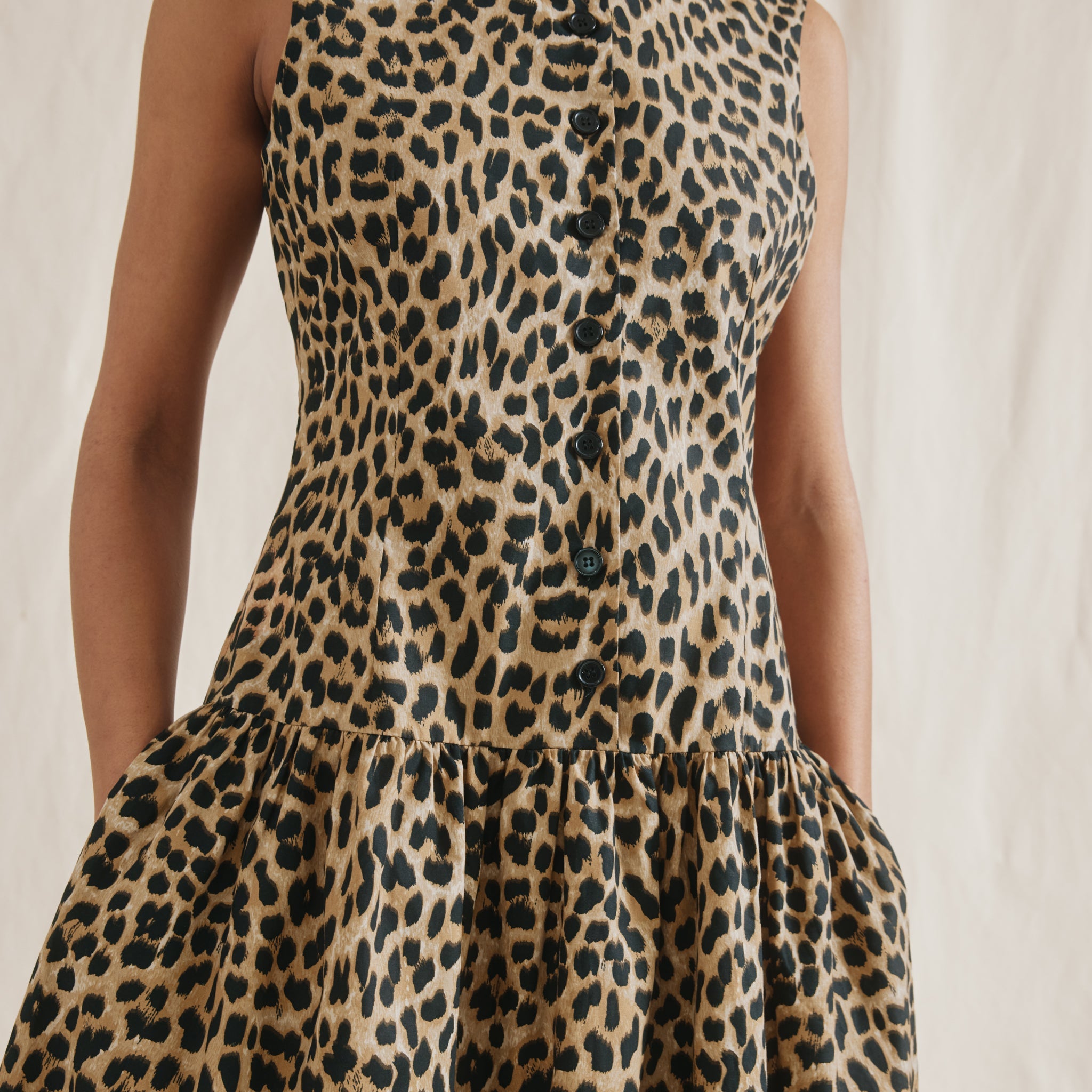 Animal Drop Waist Button Dress