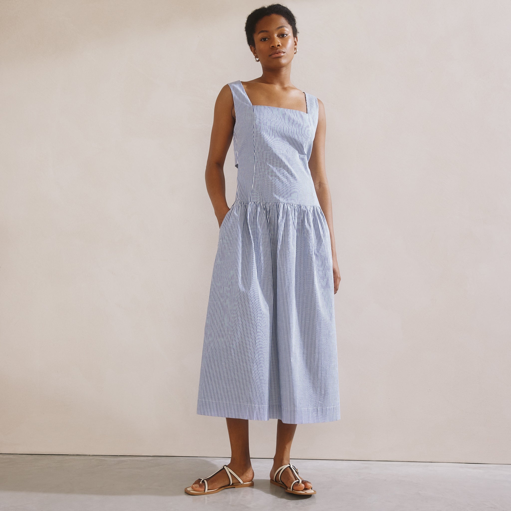 Blue Ticking Stripe Sun Dress